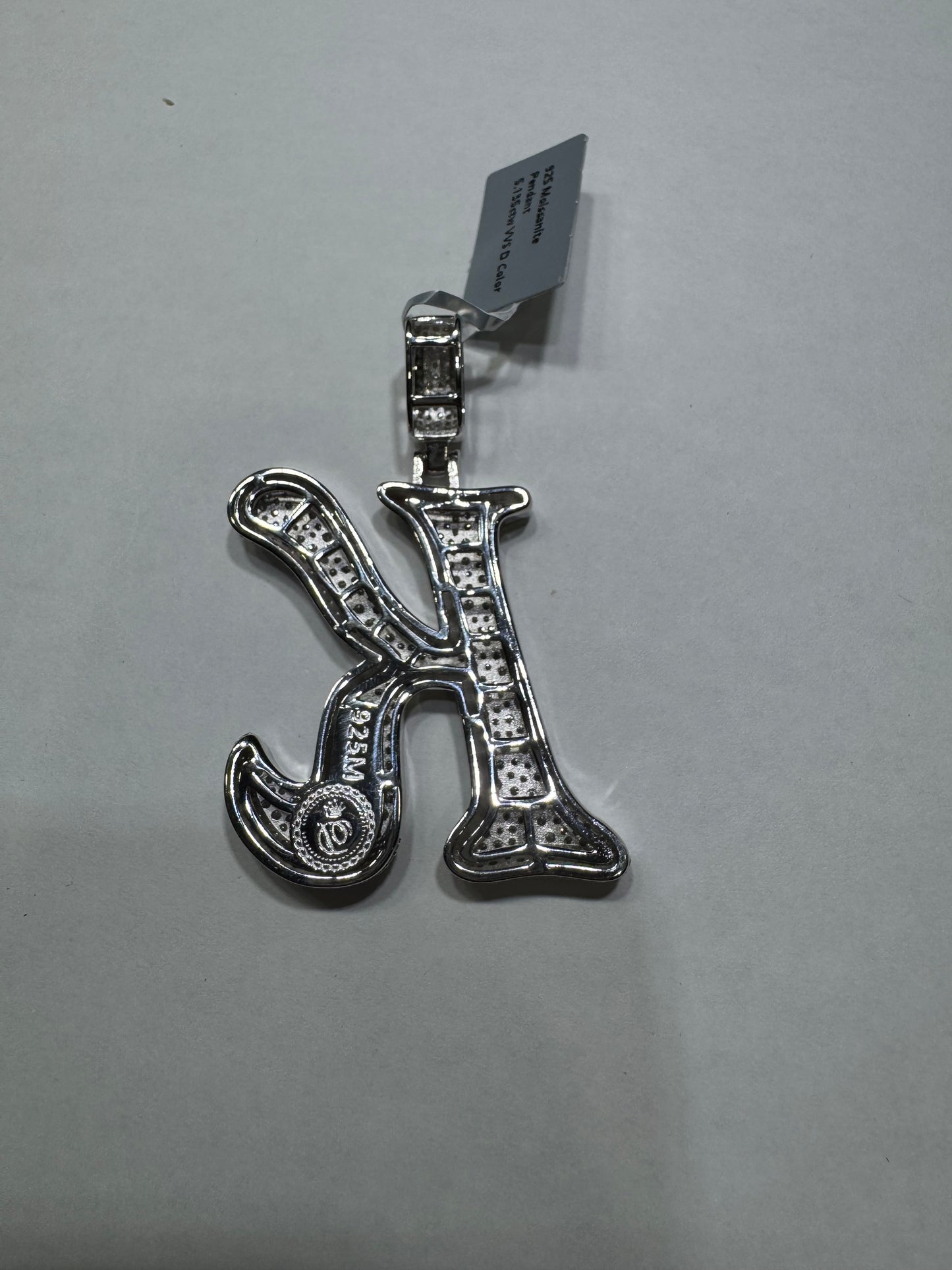 925 silver Hollo Letter "K" pendant VVS Moissanite 5.13ctw 18 grams