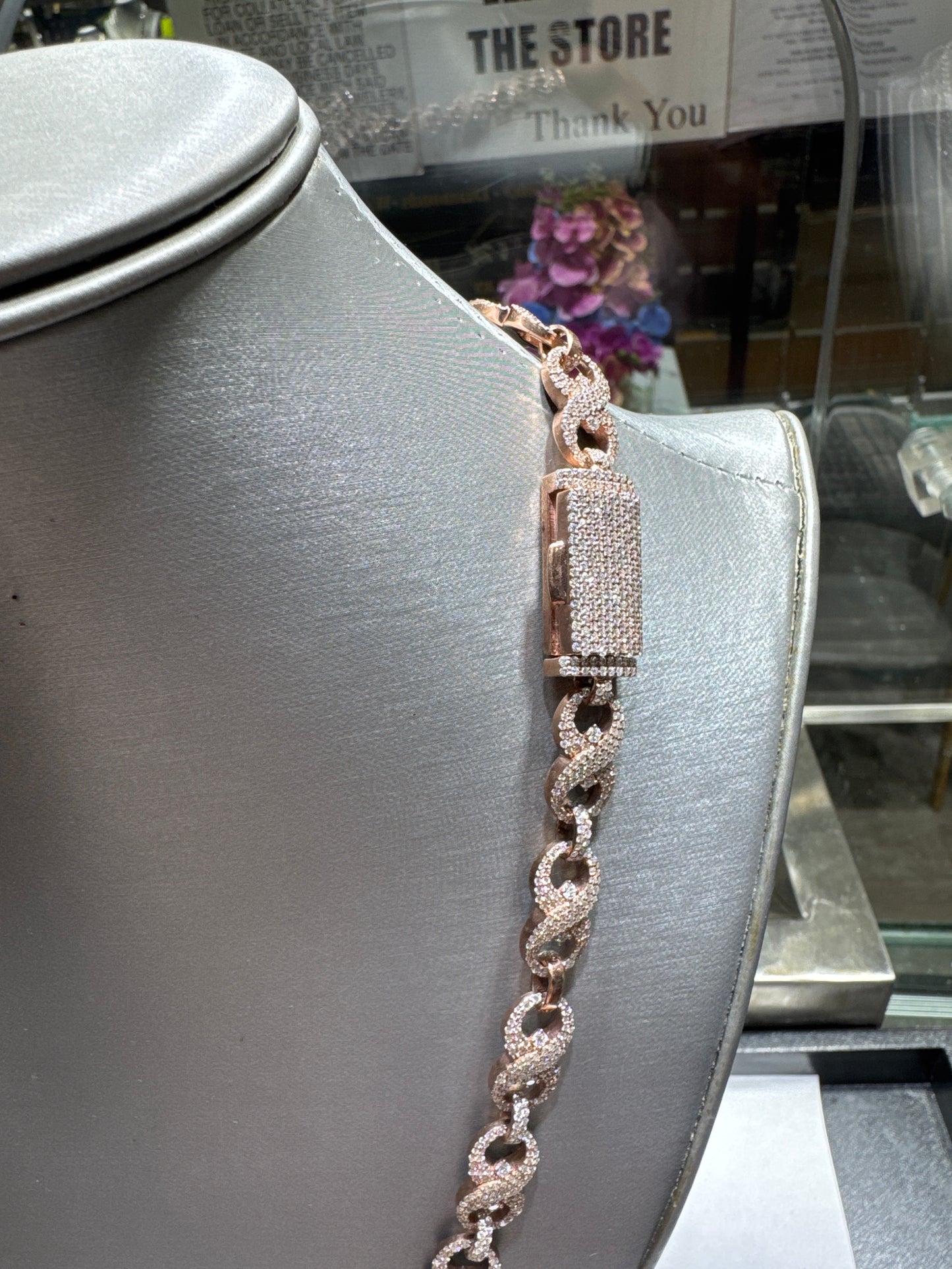 925 Silver Plated Rose Gold VVS Moissanite "Infiniti chain with crosses all around" 140.3 grams
