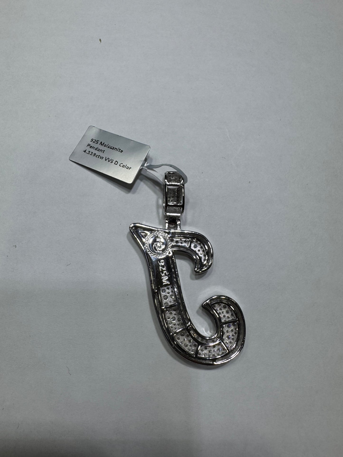 925 silver Hollo Letter "J" Pendant VVS Moissanite 4.33ctw 13.4 Grams