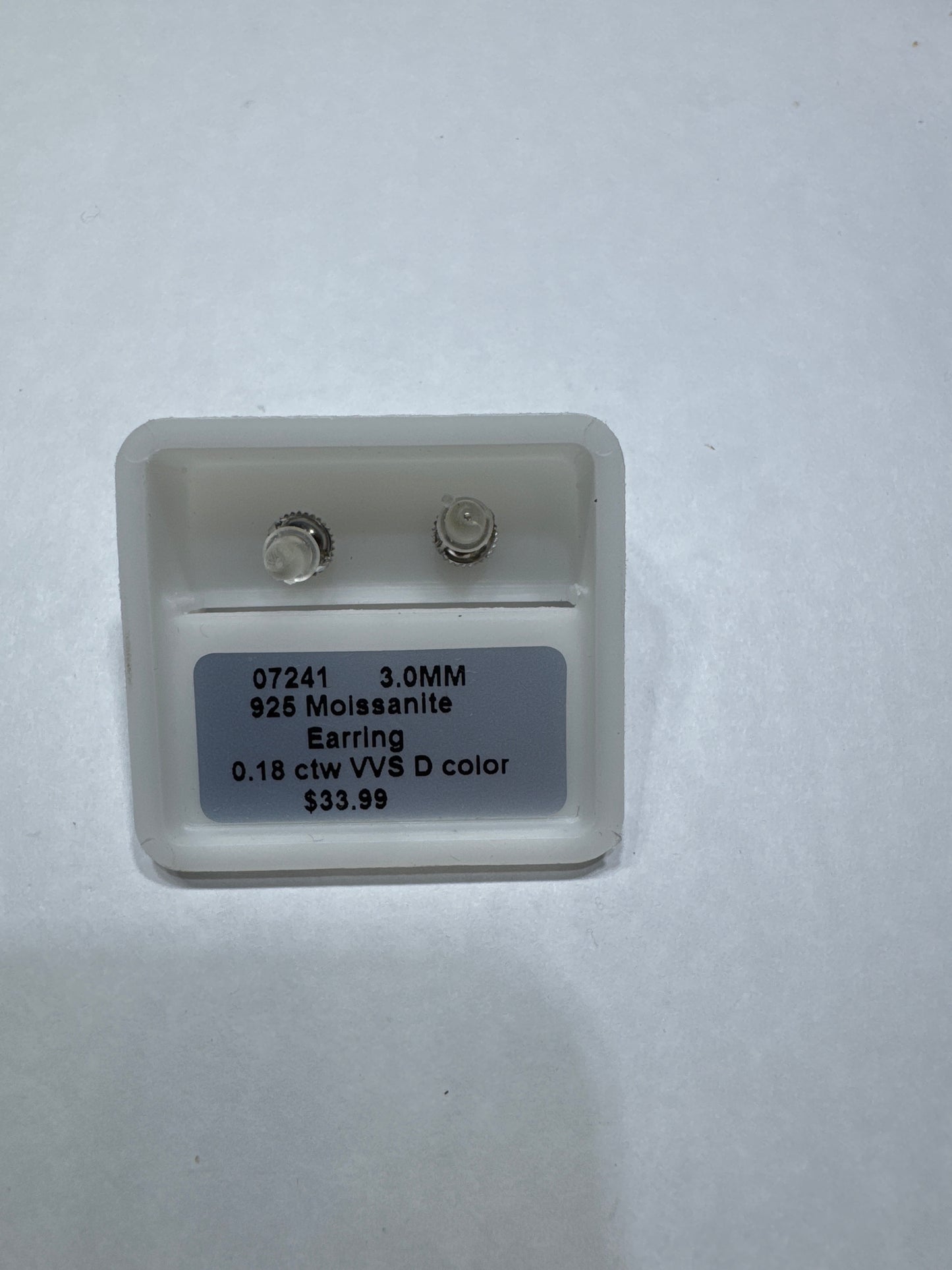 Solid 925 Silver VVS Moissanite 0.18ctw 3mm square shaped earrings size small