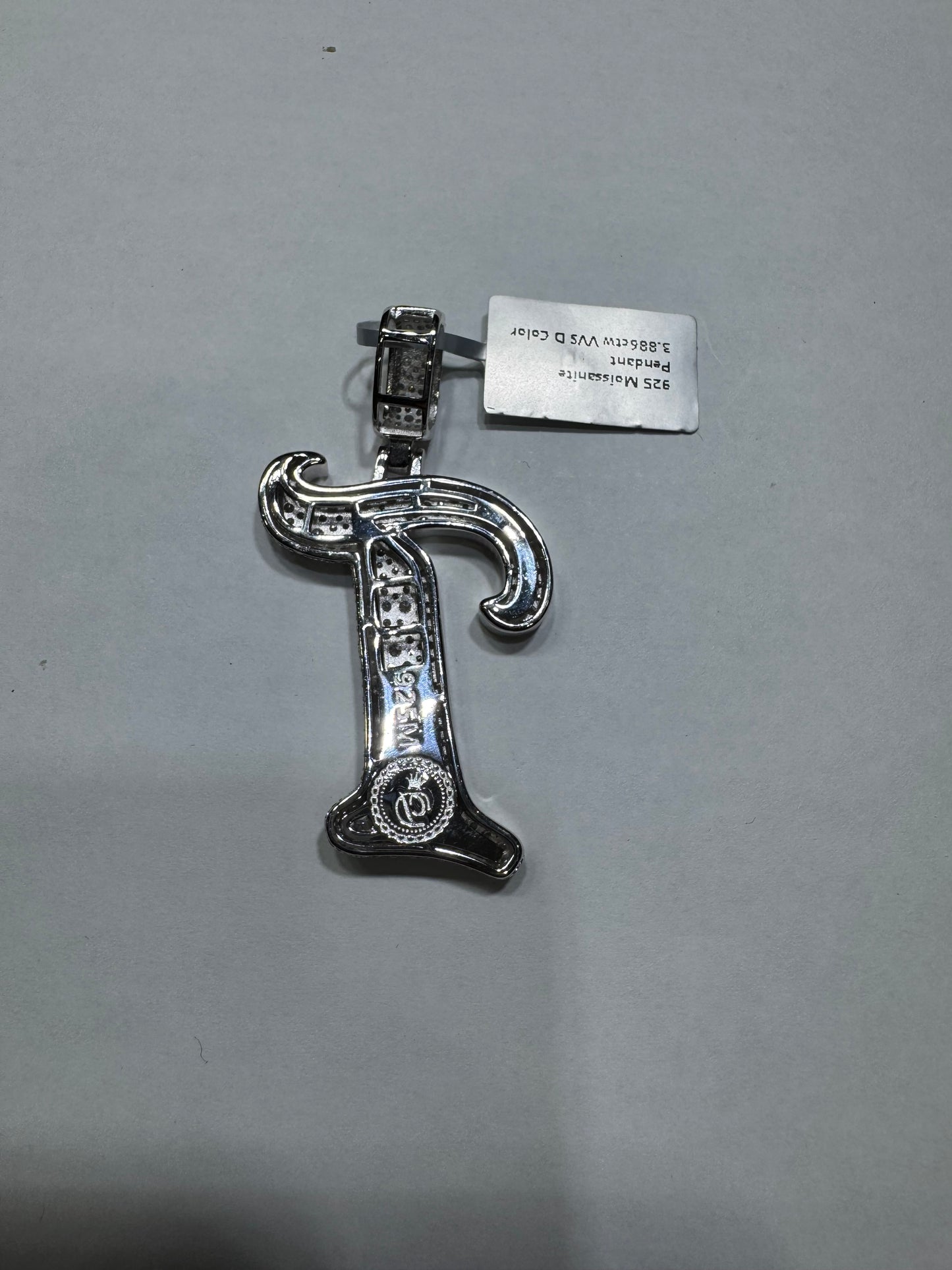 925 Silver Hollo Letter "T" Pendant VVS Moissanite 3.86ctw 13.4 grams