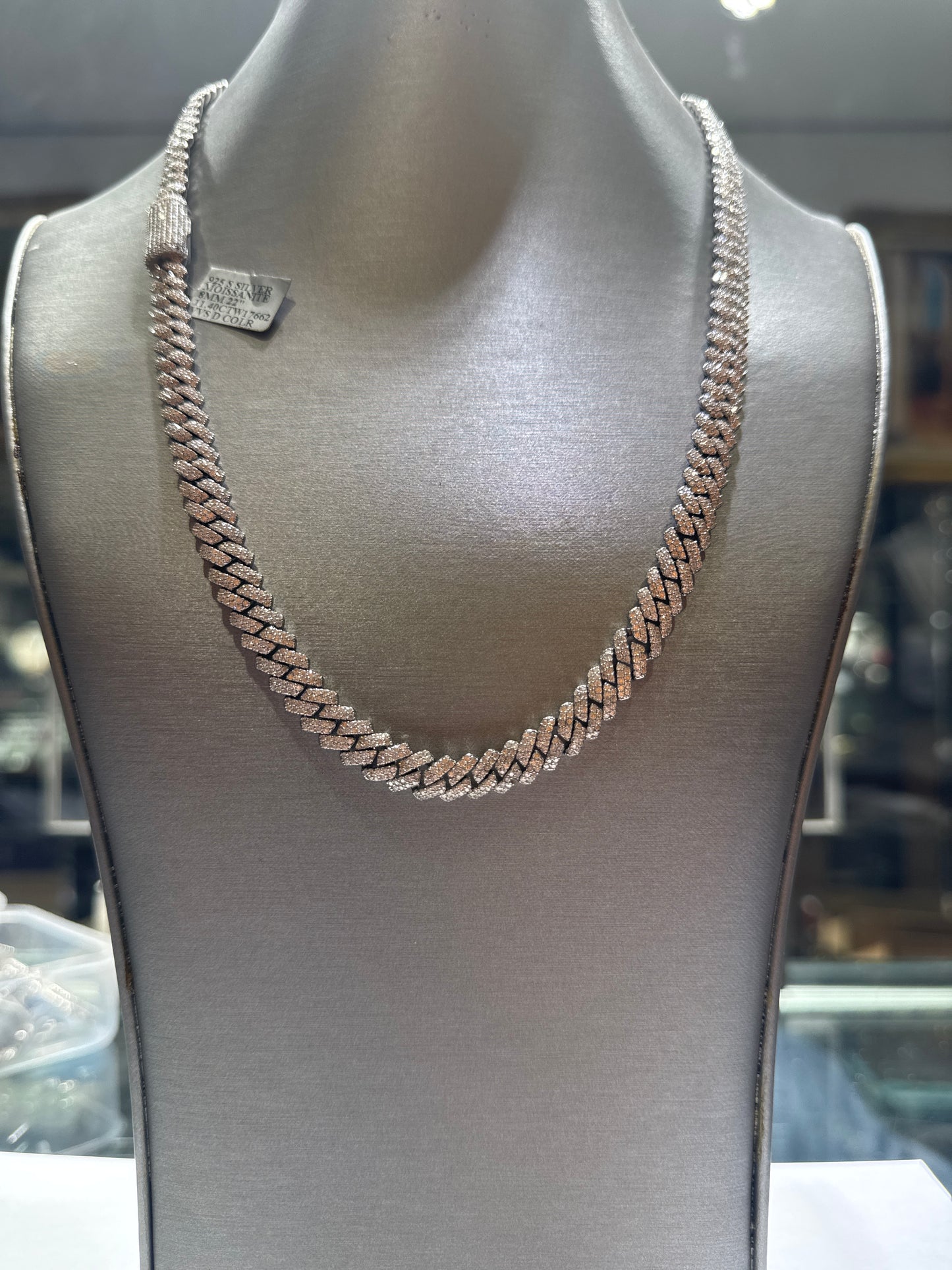 925 silver VVS Moissanite Cuban chain 8mm 11.40ctw 64.8 grams