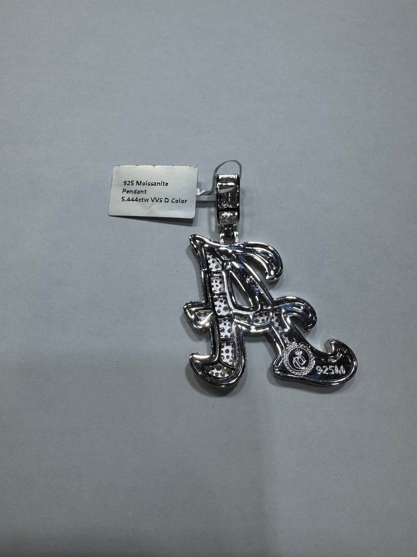 925 Silver Hollo Letter "A" Pendant VVS Moissanite 5.44ctw 17.4 grams