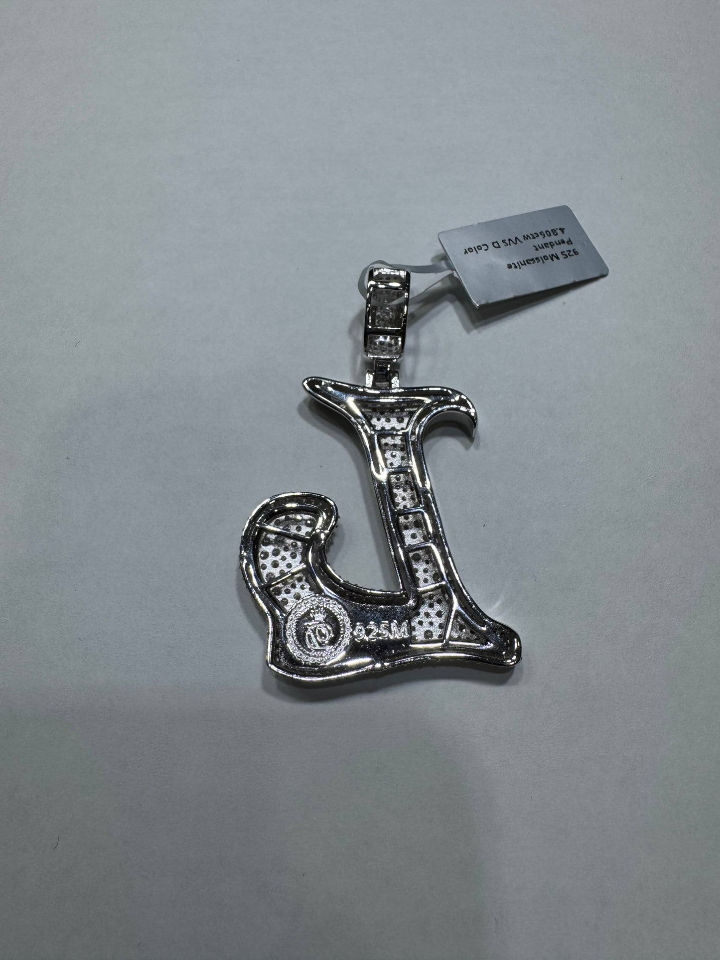 925 silver hollo Letter "L" Pendant VVS Moissanite 4.80ctw 14.2 grams