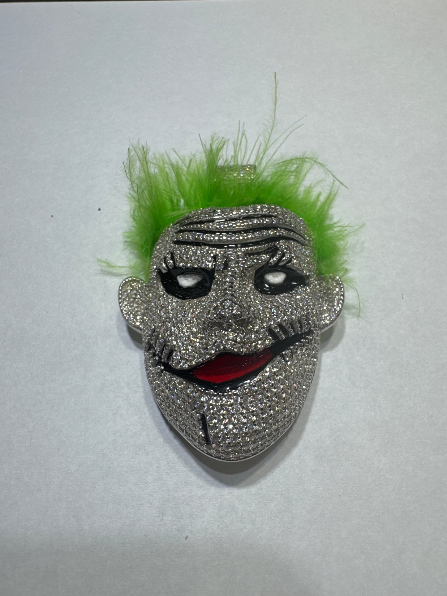 925 Silver VVS Moissanite 11.5ctw "Joker" Head Pendant.