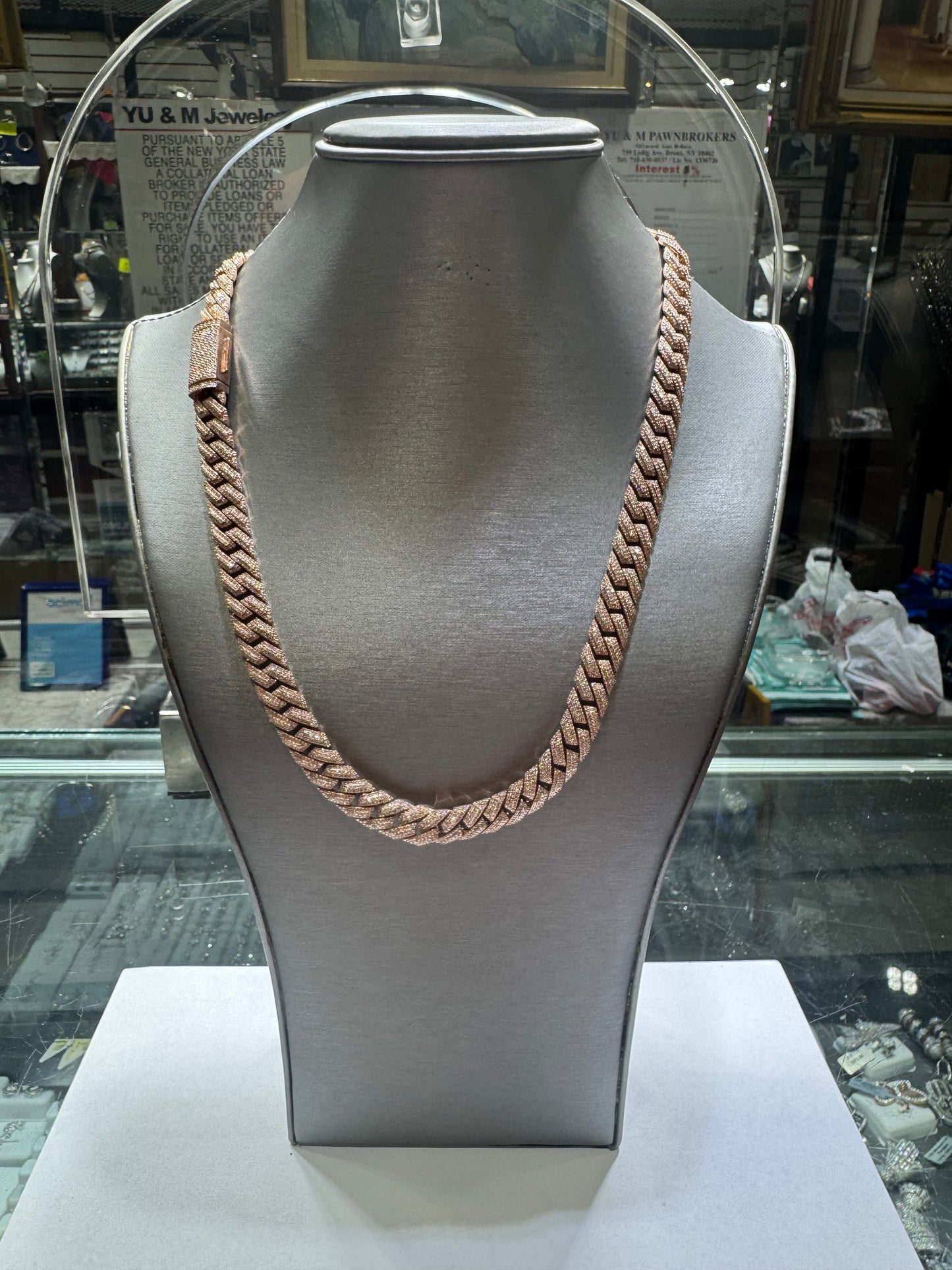 Silver Rose gold plated 22 inches VVS Moissanite Cuban Link chain