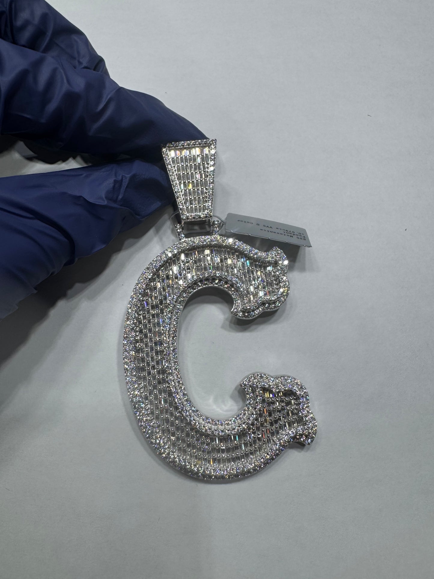 925 silver VVS Moissanite Letter "C" pendant 52.7 grams 10.97ctw