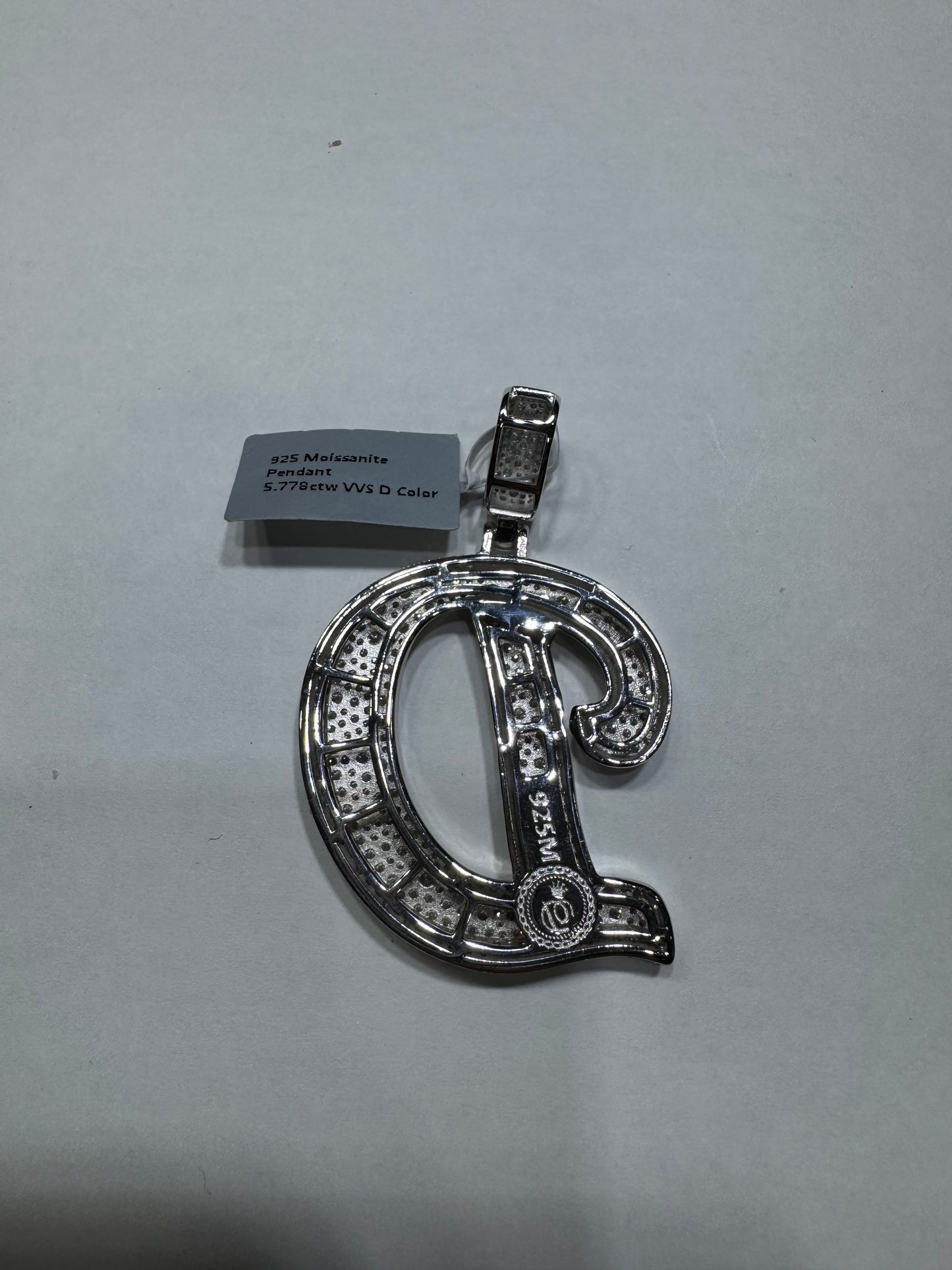 925 Silver Hollo Letter "D" Pendant VVS Moissanite 5.77ctw 19 grams