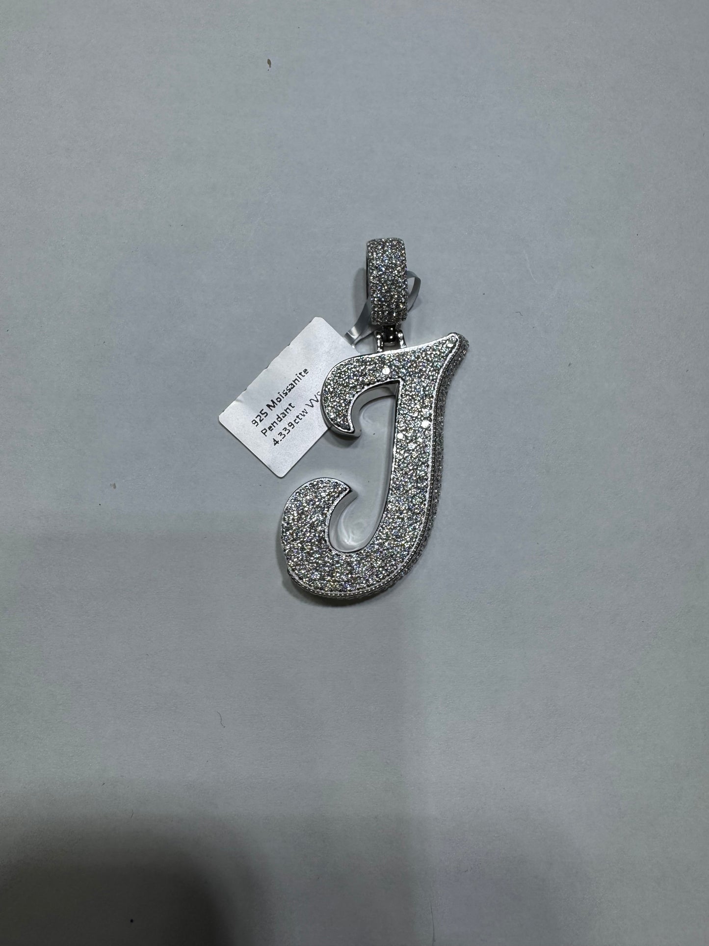925 silver Hollo Letter "J" Pendant VVS Moissanite 4.33ctw 13.4 Grams