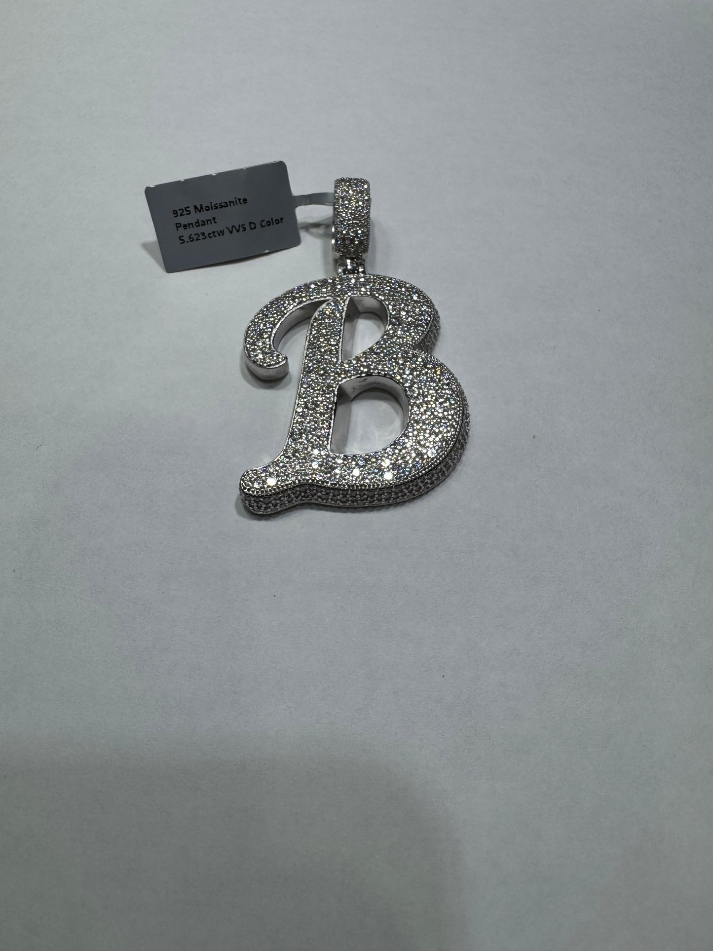 925 silver Hollo letter "B" VVS Moissanite 5.63ctw 19.1 grams