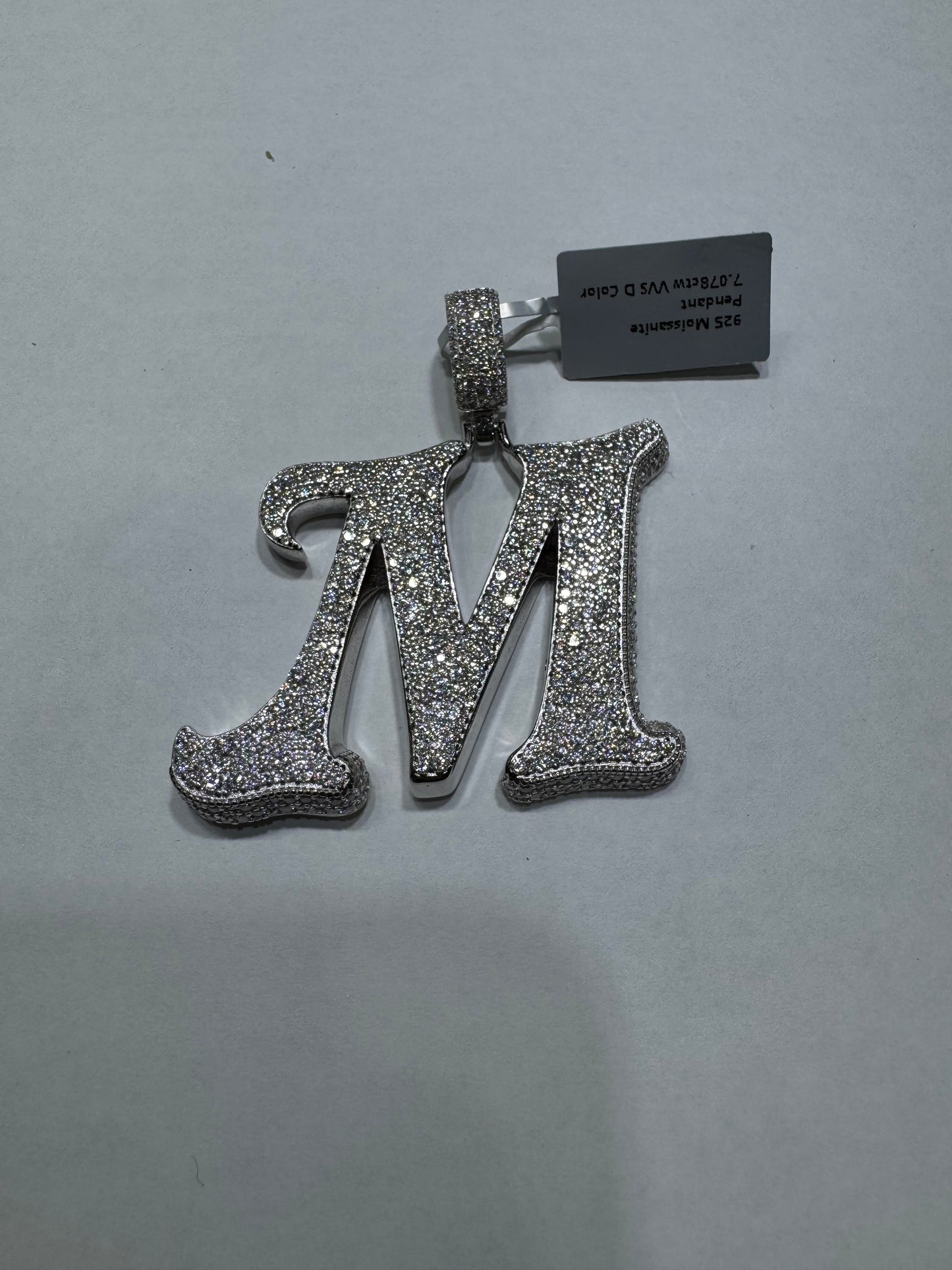 925 silver Hollo letter "M" pendant VVS Moissanite 7.07ctw 24.3 grams