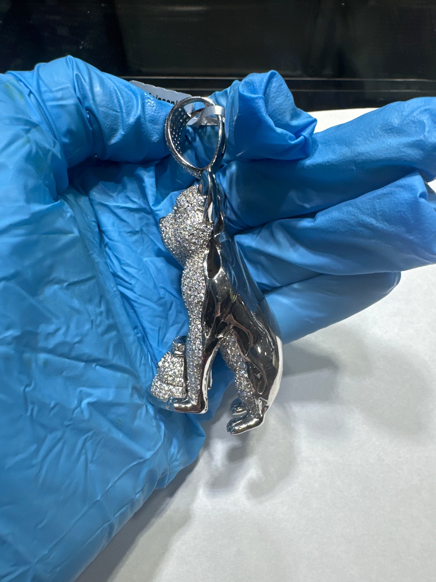 925 Silver VVS Moissanite 10.7ctw "Pitbull Pendant With Money bag"