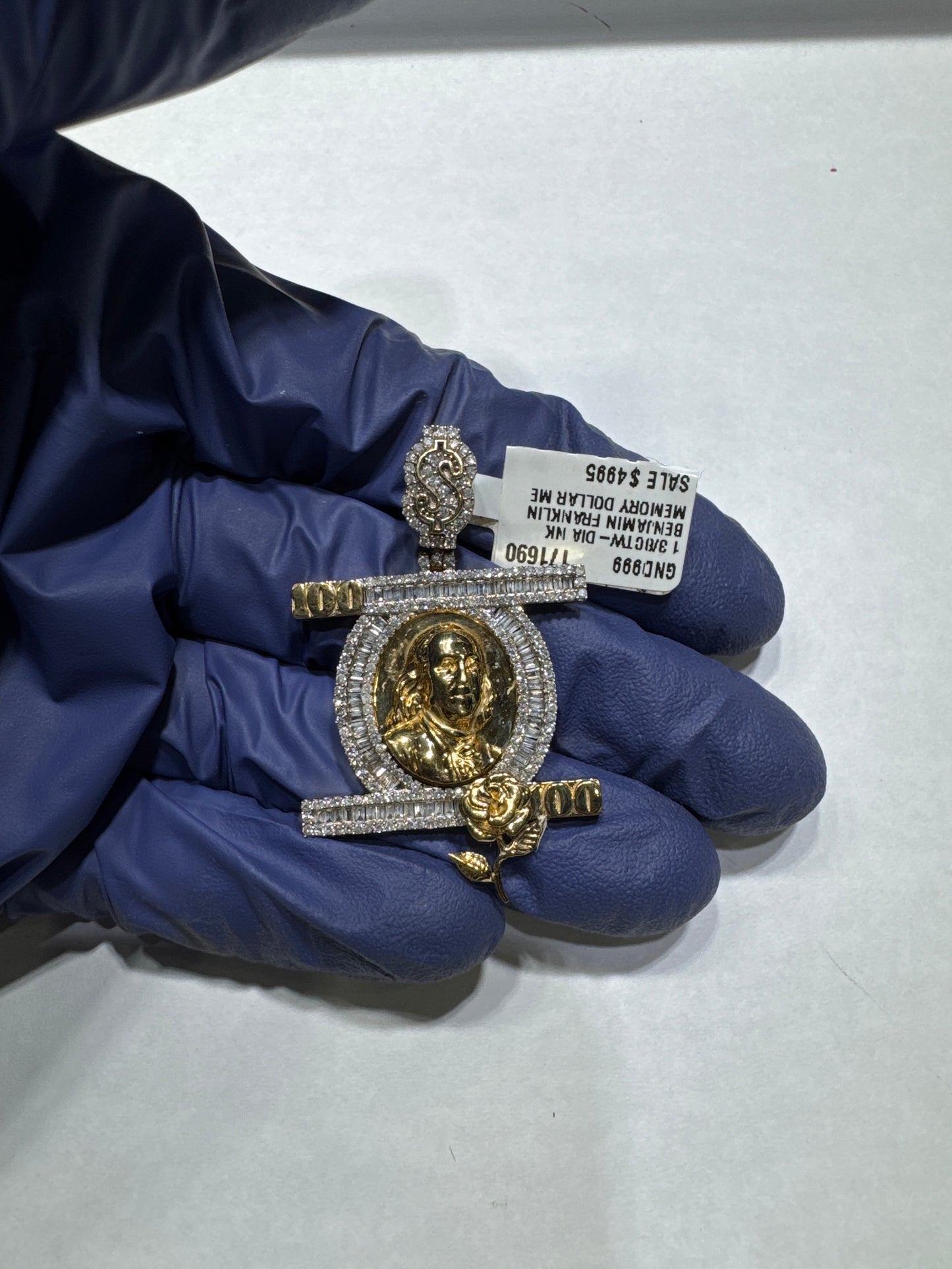 10kt Gold Natural Diamonds 1.37ctw 9.3 grams "Benjamin Franklin Memory Dollar me" Pendant
