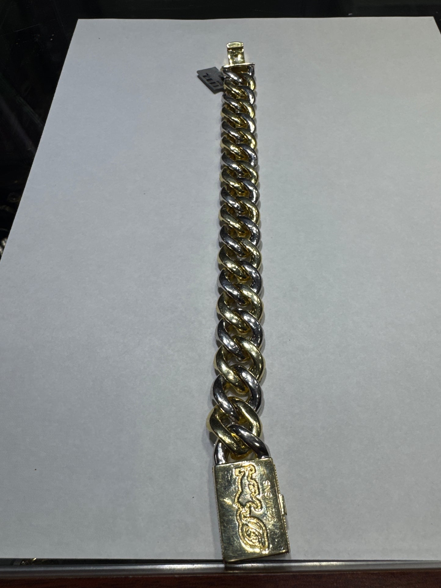 925 Silver Two-Tone Yellow Gold plated VVS Moissanite 16.83ctw 18mm 128.6 Grams "Cuban Link" Bracelet