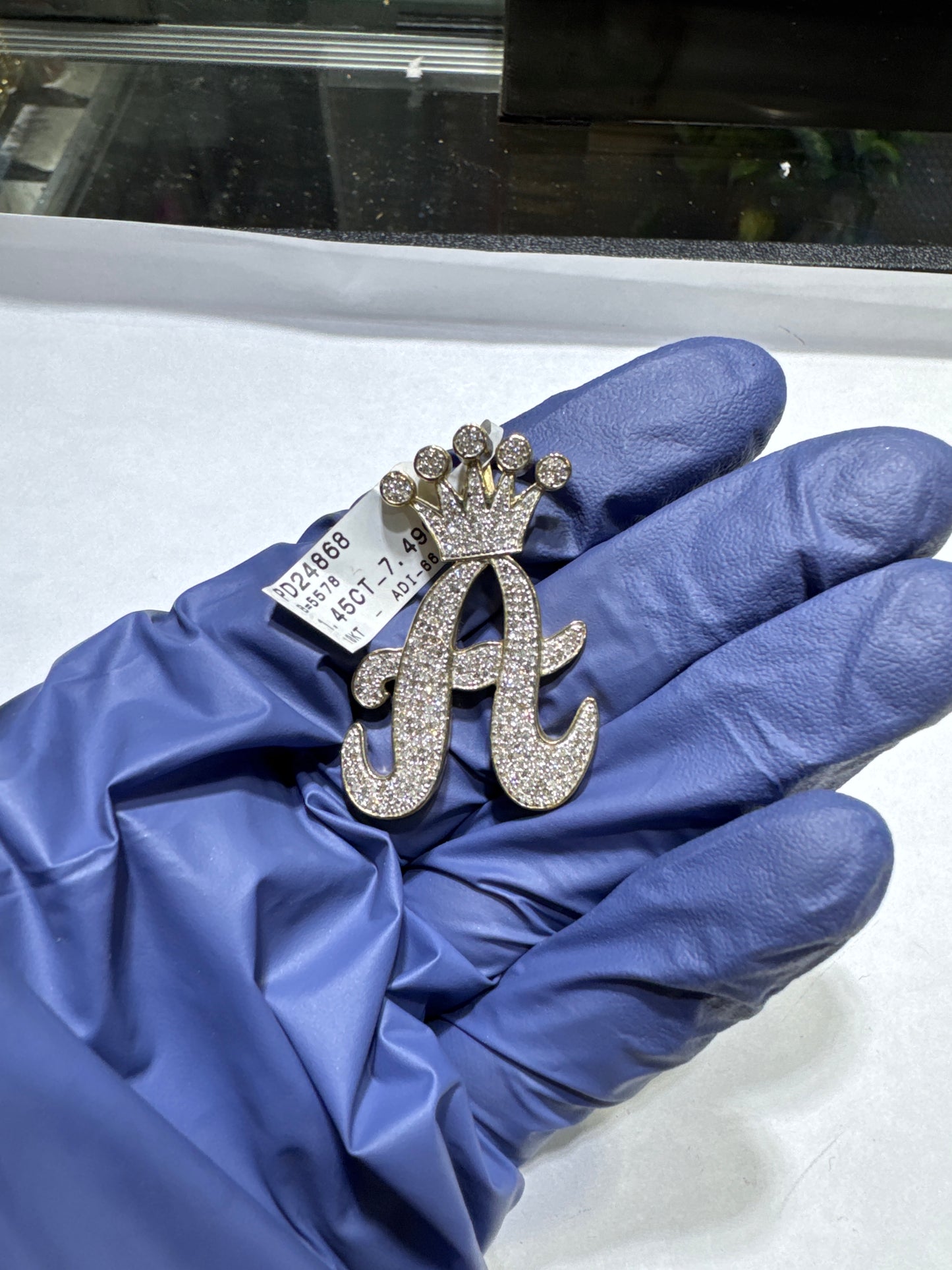 10kt Gold Natural Diamond 1.45ctw 7.7 grams Letter "A" Pendant with crown on top