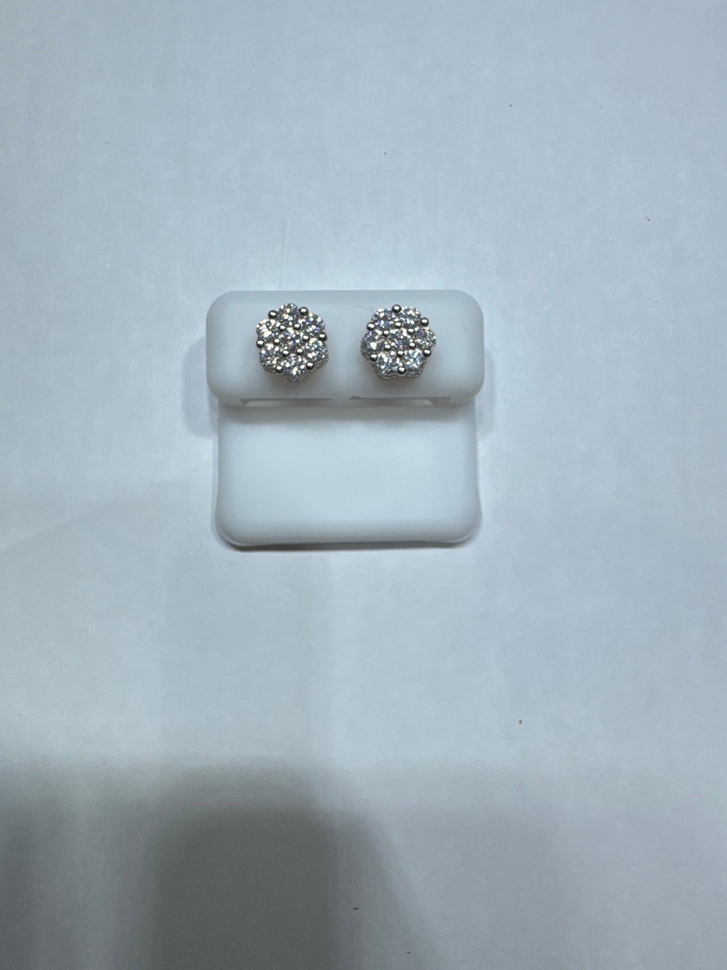 Silver Plated Rose gold VVS Moissanite 2.14ctw 10mm flower shaped screw back earrings size medium