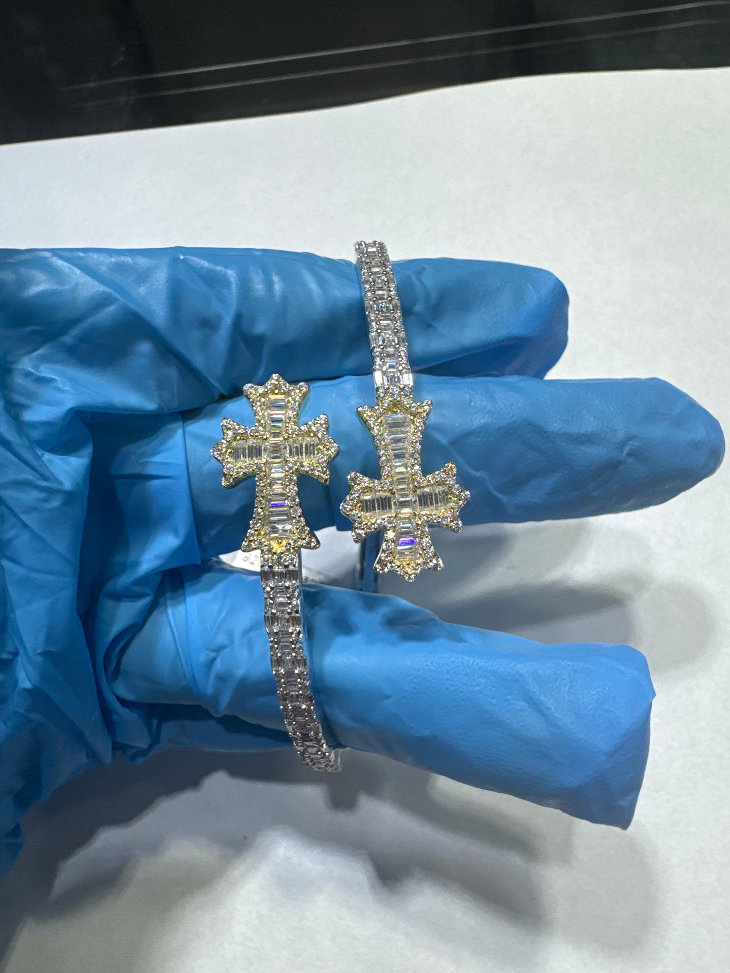 925 Silver Two-Tone Plated Yellow Gold "ON CROSSES" VVS Moissanite 3.8ctw Bangle