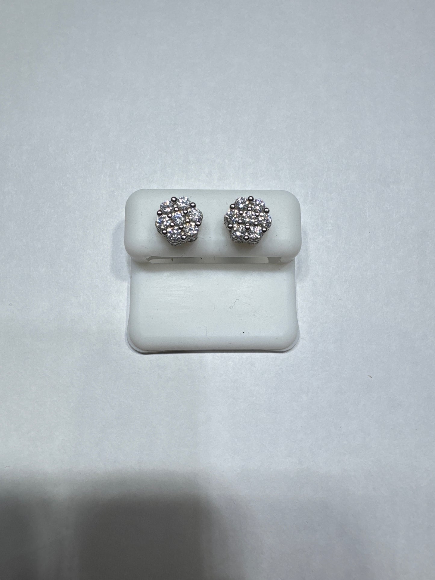 Solid 925 silver VVS Moissanite all around 2.14ctw 10mm flower shaped screw back earrings size medium