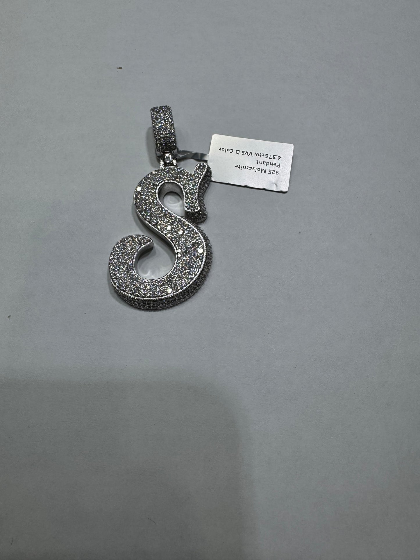 925 silver Hollo Letter "S" Pendant VVS Moissanite 4.37ctw 15 grams