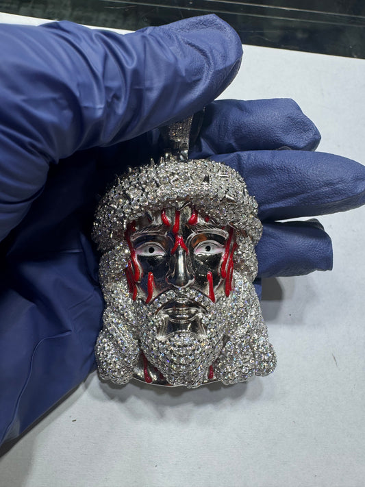 Jesus Head 3D blood thorn crown hollo back VVS Moissanite