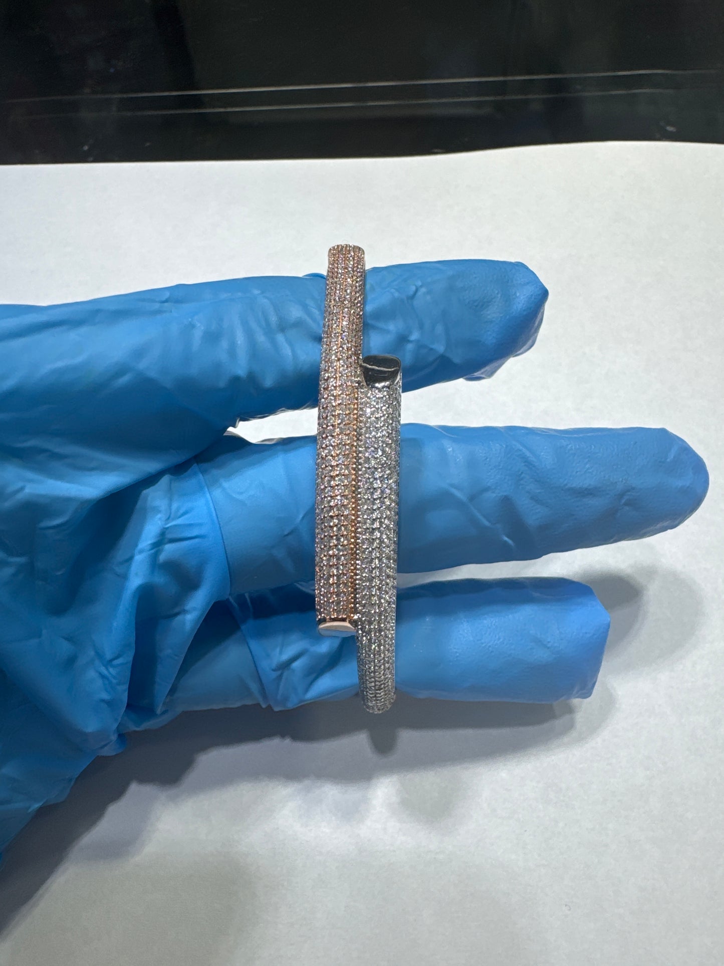 925 Silver Two-Tone Rose Gold VVS Moissanite Bangle loop