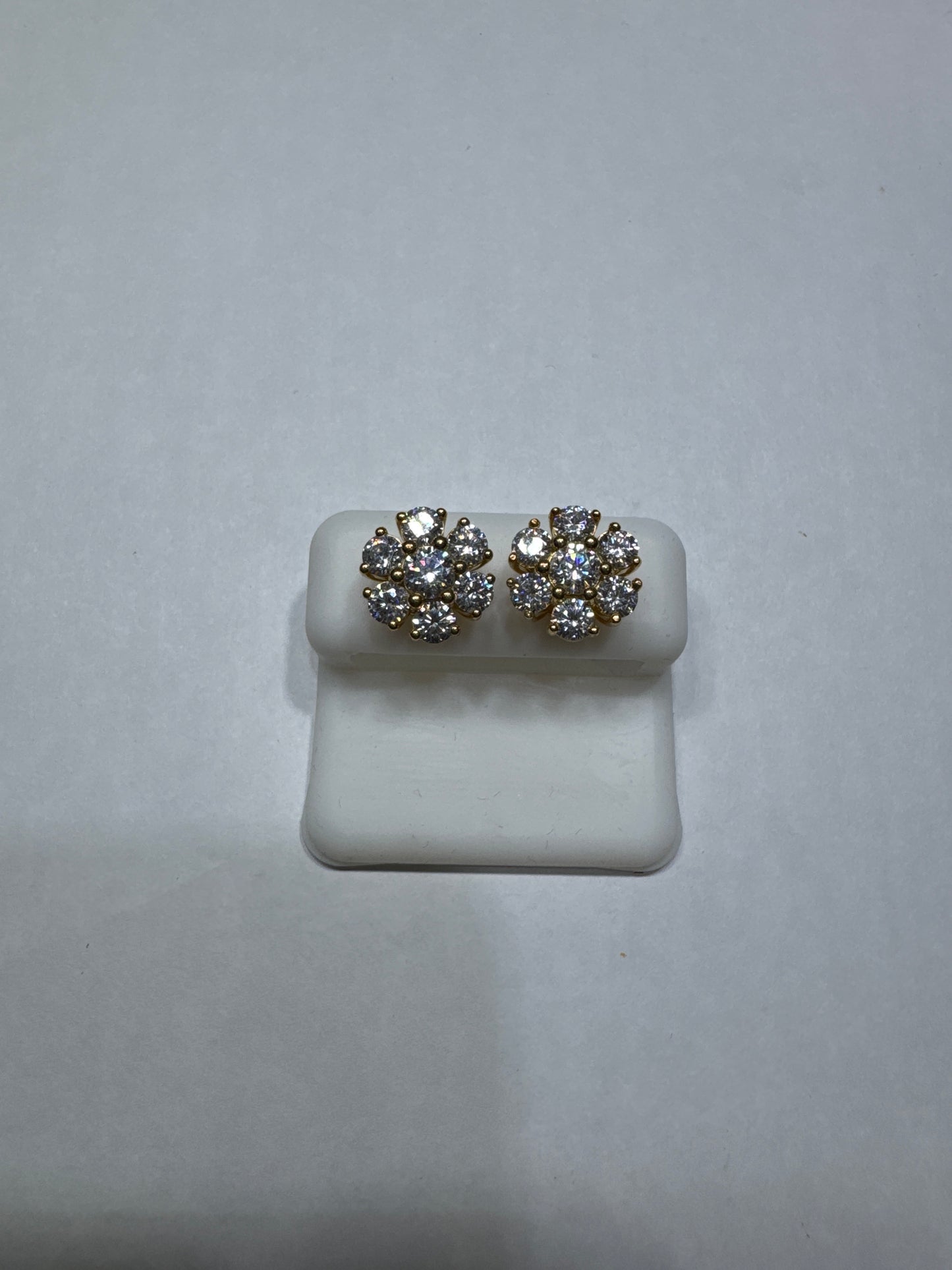 925 Silver Plated Yellow Gold VVS Moissanite 3.01ctw 13mm Flower shaped screw back earrings size large