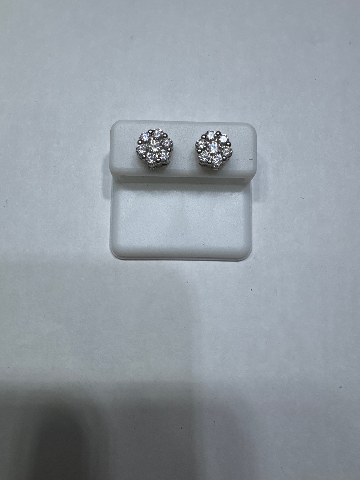 Solid 925 Silver VVS Moissanite 1.64ctw 9mm Flower shaped screw back earrings size medium