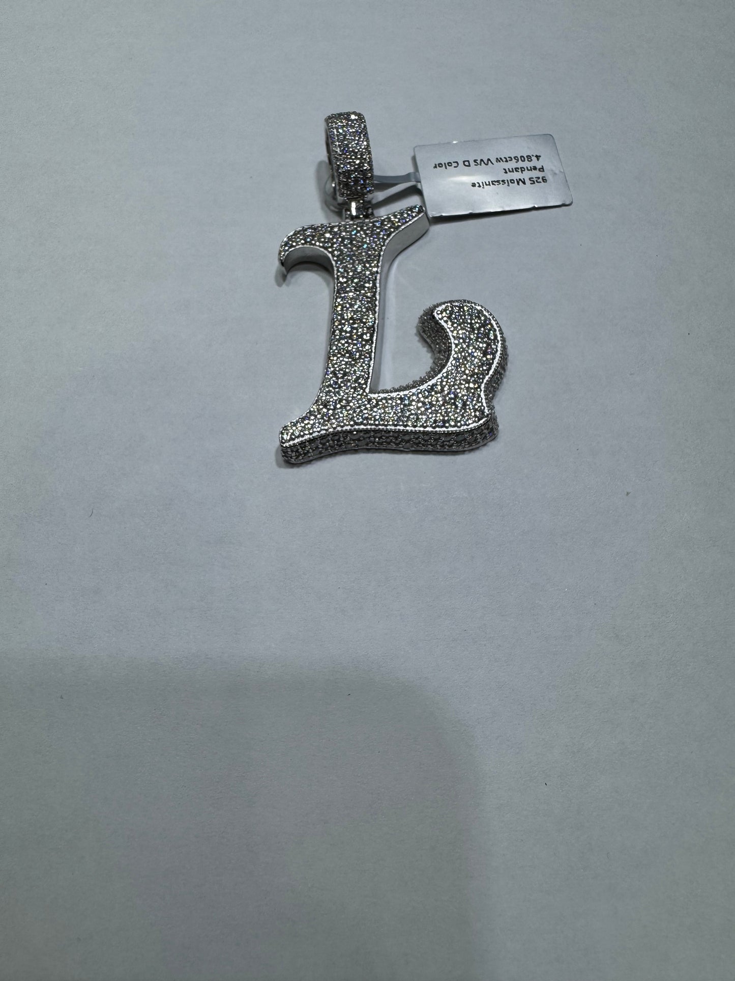925 silver hollo Letter "L" Pendant VVS Moissanite 4.80ctw 14.2 grams