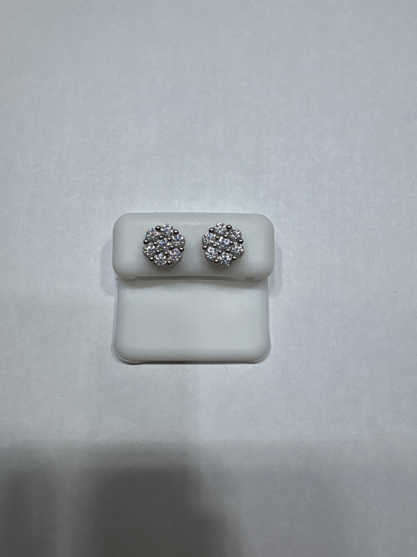 Solid 925 silver VVS Moissanite all around 2.14ctw 10mm flower shaped screw back earrings medium size