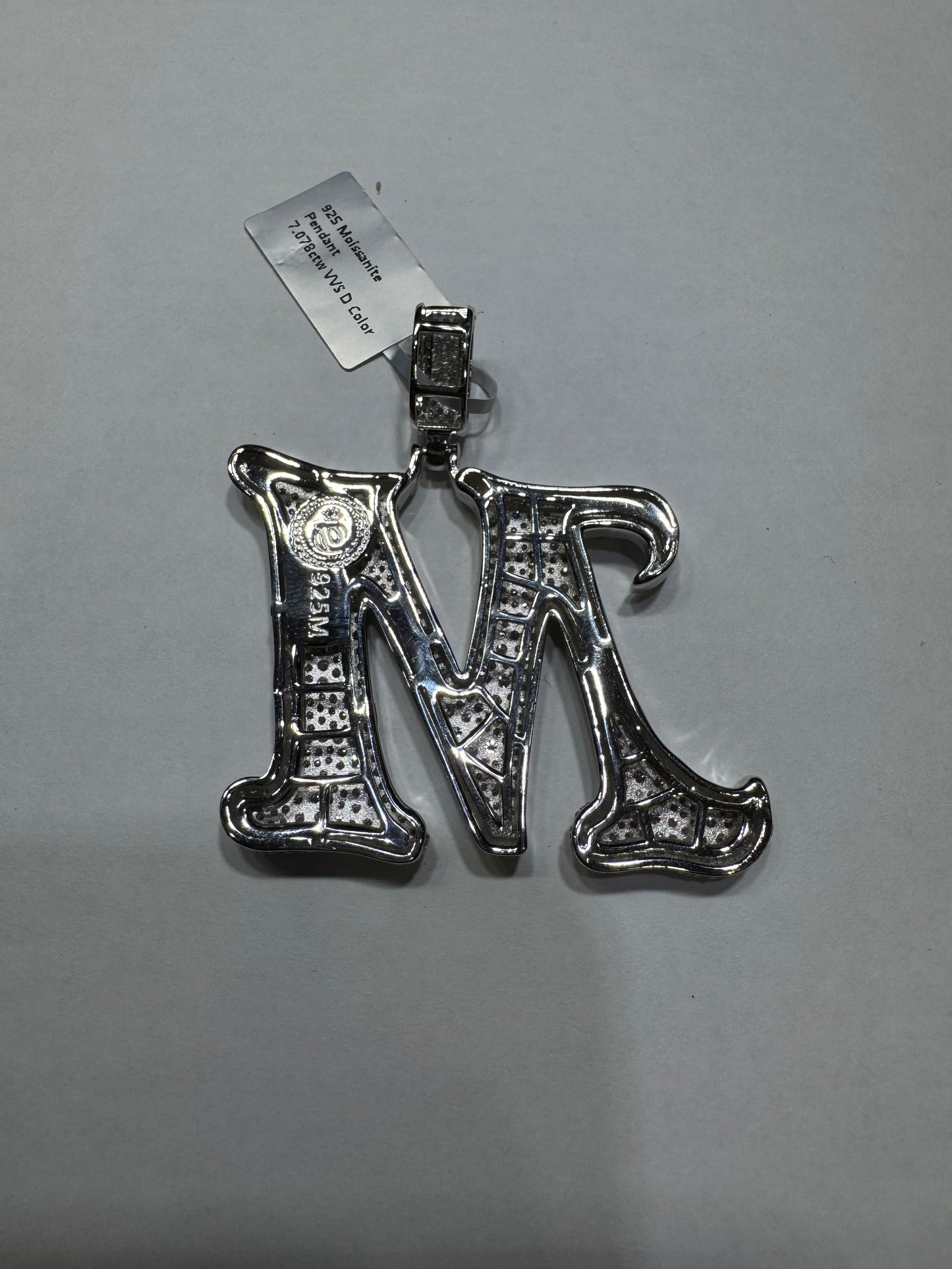 925 silver Hollo letter "M" pendant VVS Moissanite 7.07ctw 24.3 grams