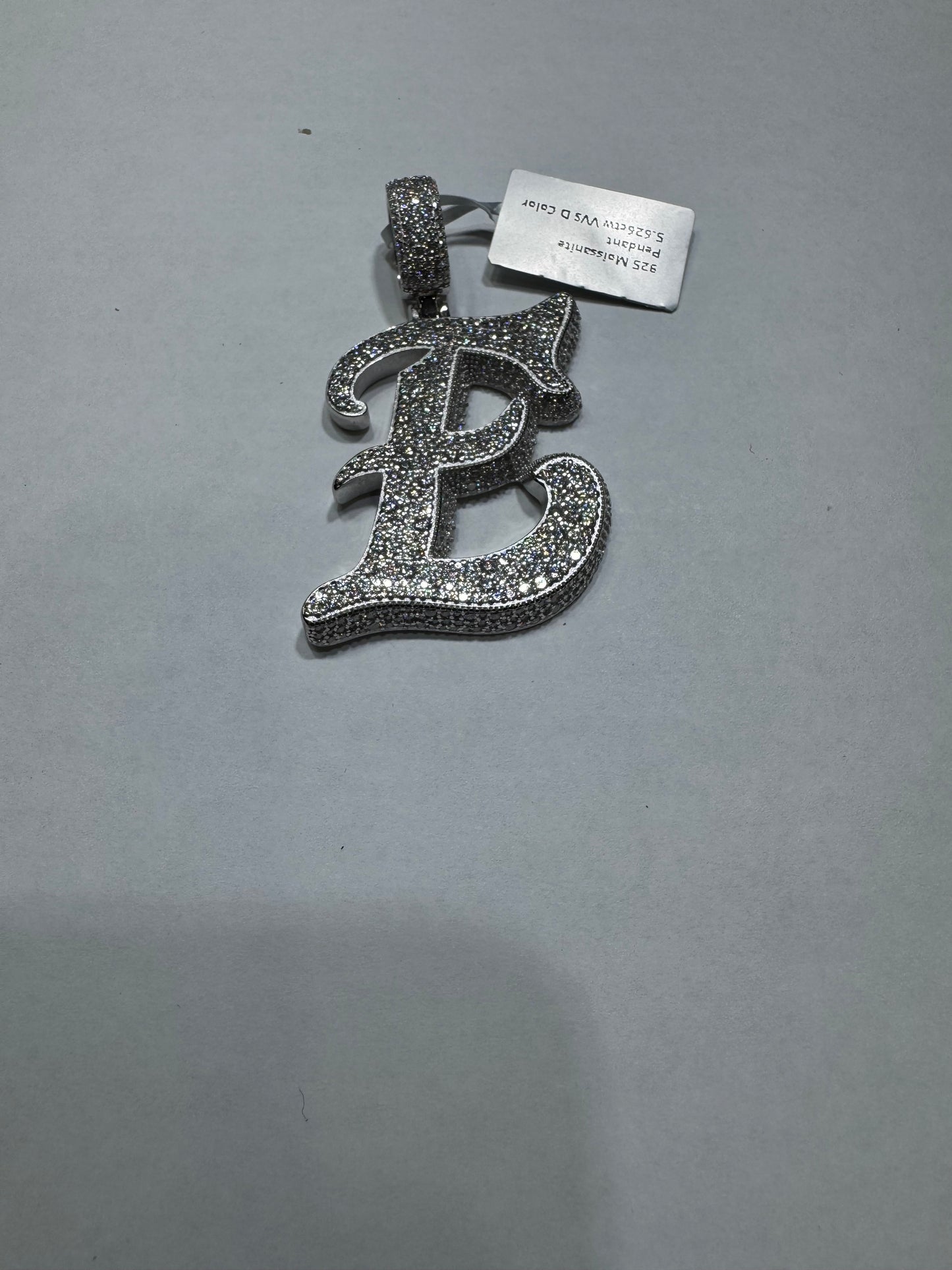 925 silver Hollo Letter "E" Pendant VVS Moissanite 5.26ctw 7.6 grams