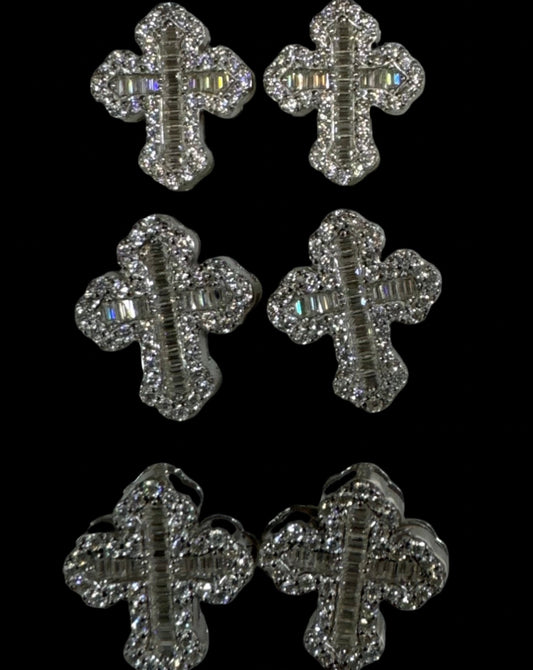 Cross Shape Silver Moissinate VVS Earrings