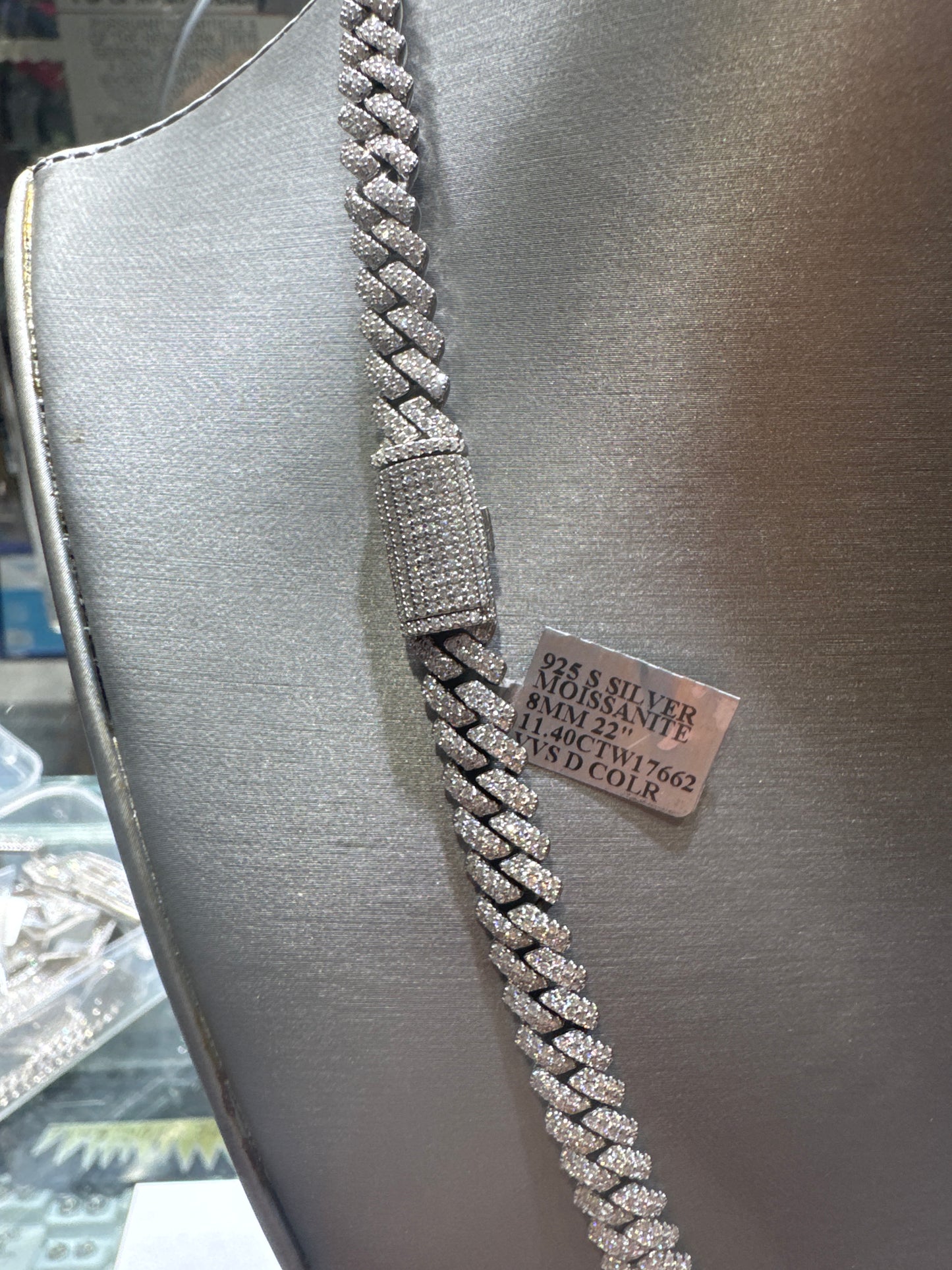 925 silver VVS Moissanite Cuban chain 8mm 11.40ctw 64.8 grams