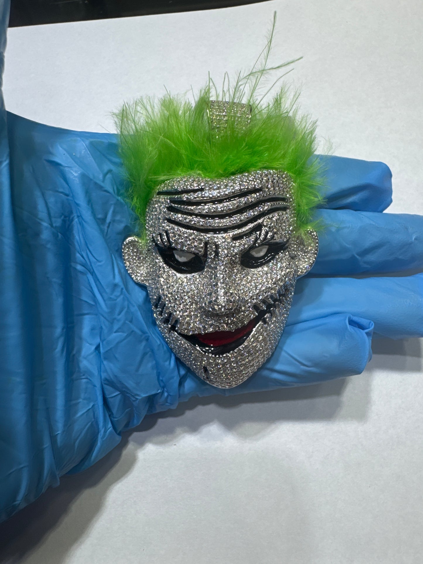 925 Silver VVS Moissanite 11.5ctw "Joker" Head Pendant.