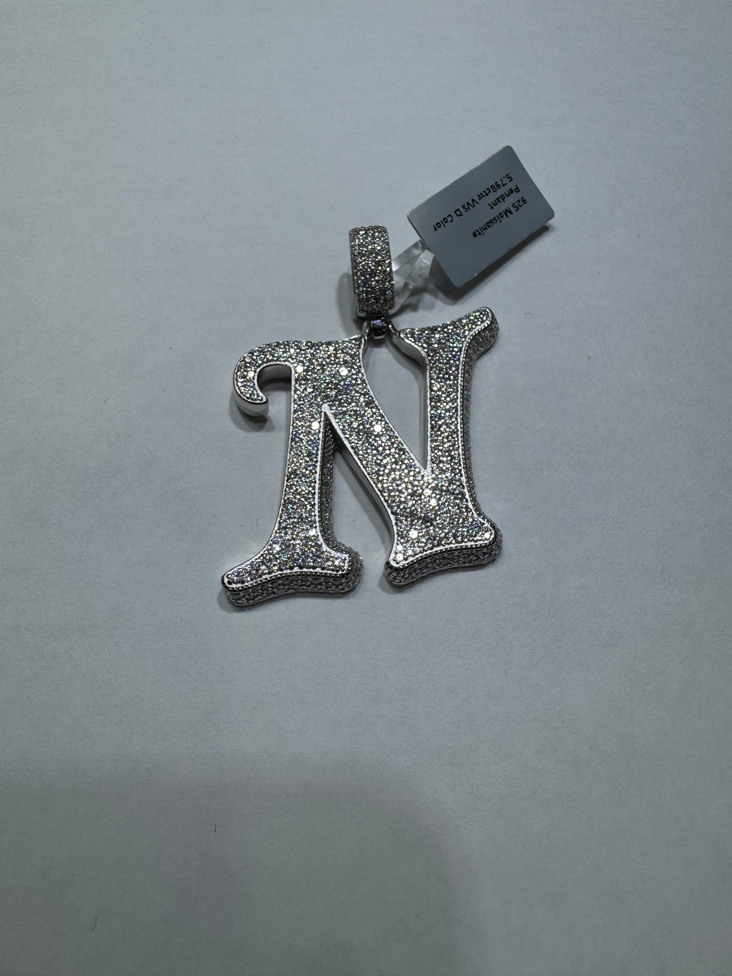 925 silver Hollo Letter "N" VVS Moissanite 5.78ctw 19.2 grams