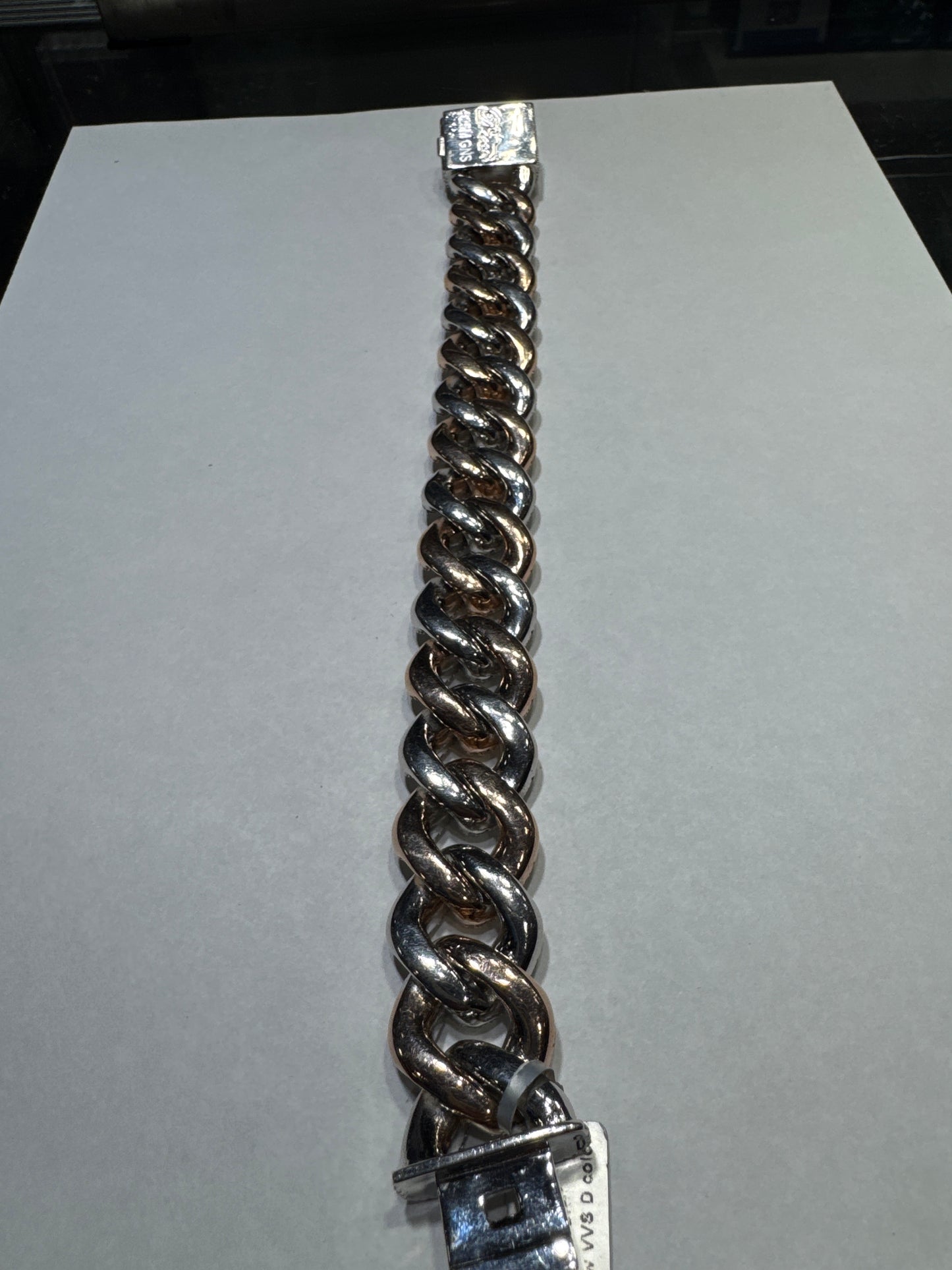 925 Silver Two-Tone Rose Gold VVS Moissanite 20.35ctw 22mm 174.8 Grams "Cuban Link" Bracelet