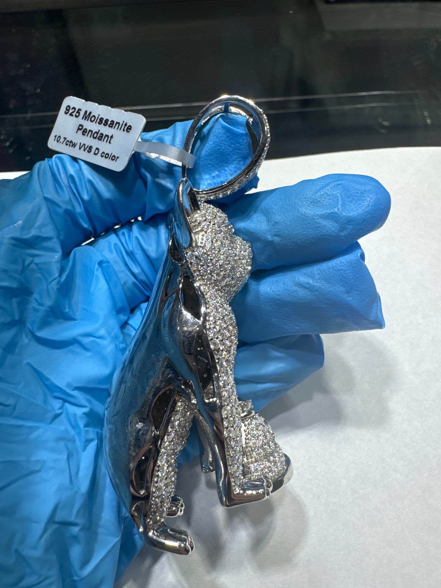 925 Silver VVS Moissanite 10.7ctw "Pitbull Pendant With Money bag"
