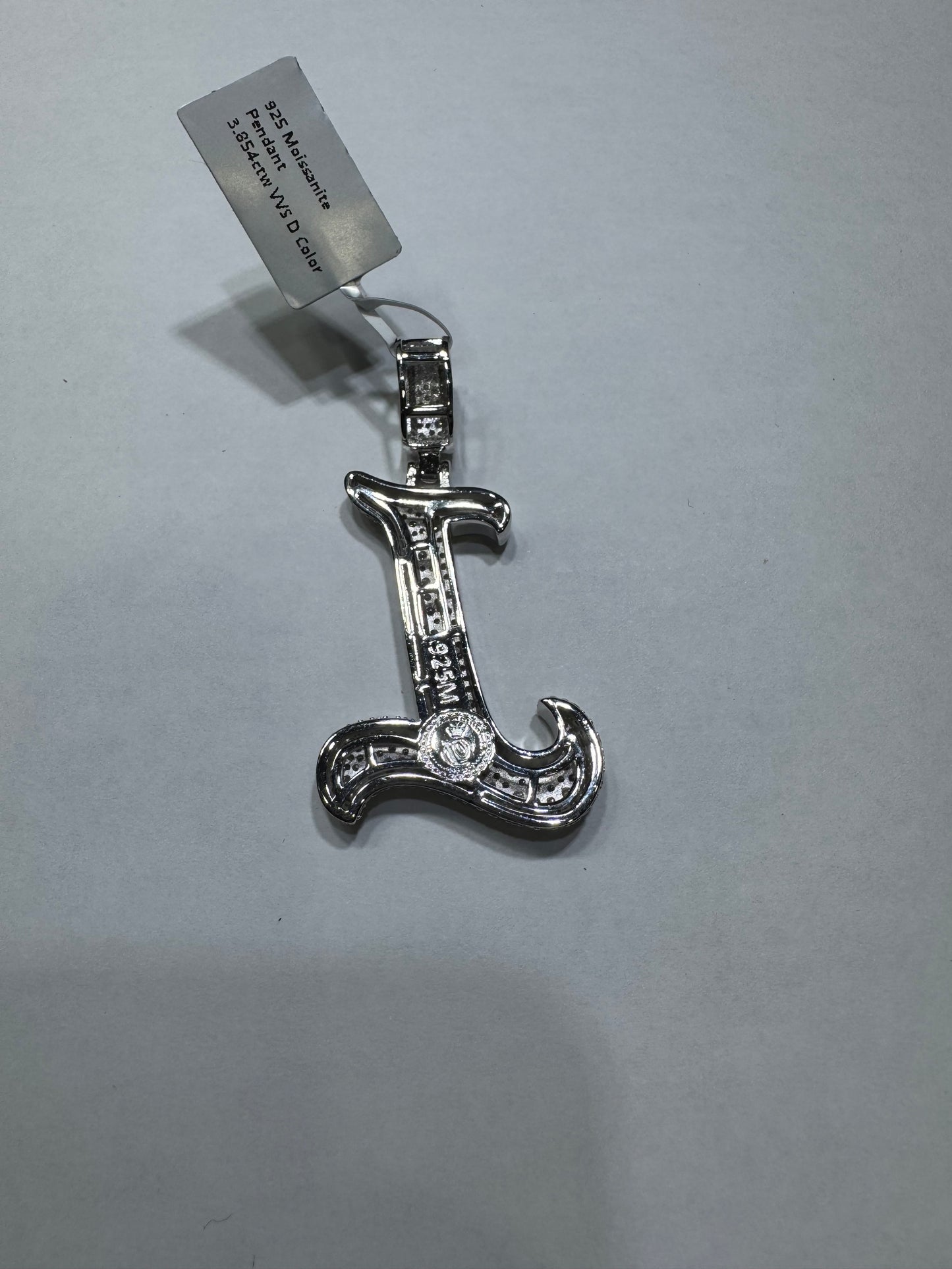 925 silver Hollo Letter "I" Pendant VVS Moissanite 3.85ctw 12.2 grams