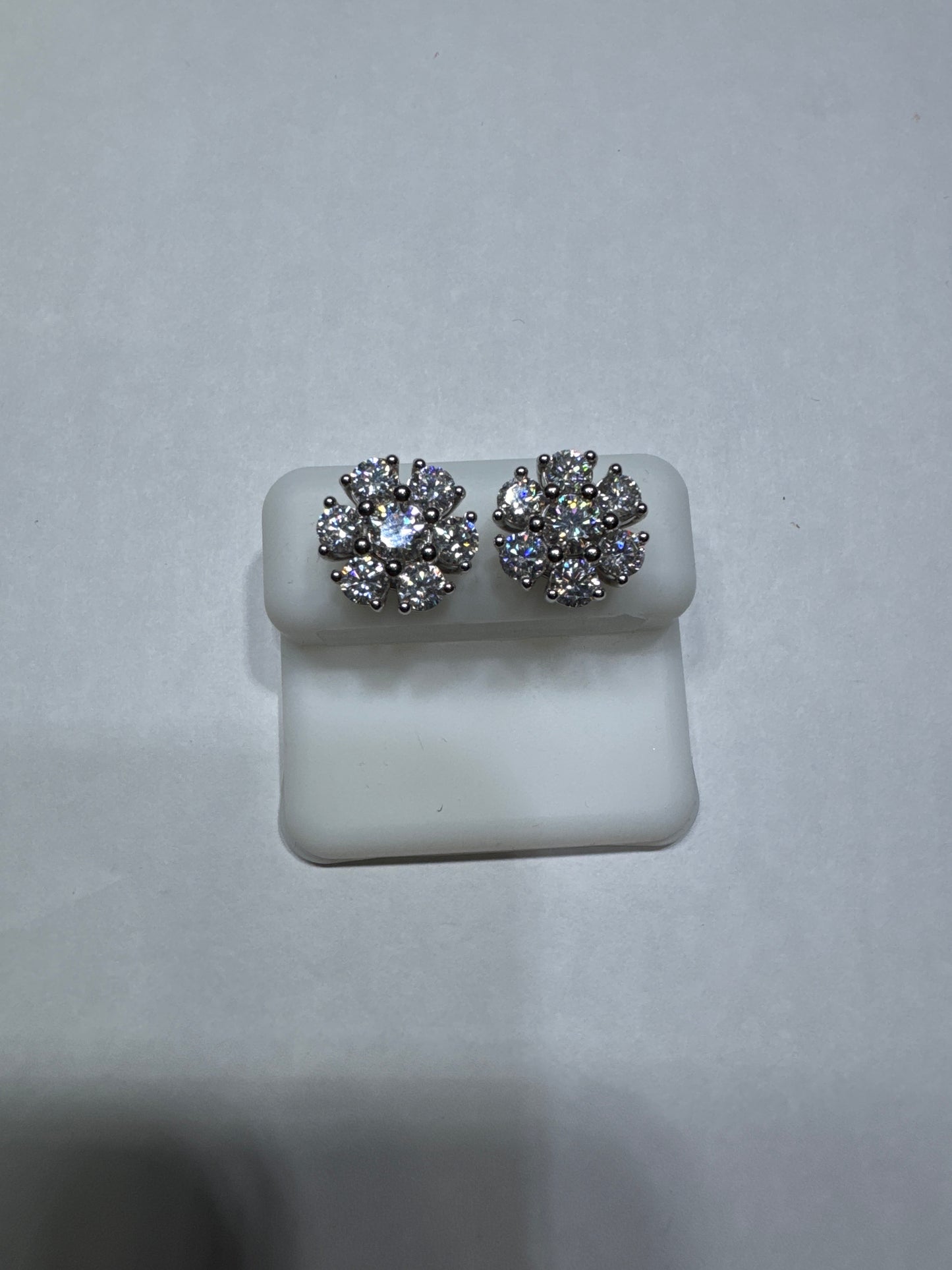 Solid 925 silver VVS Moissanite 3.01ctw 13mm flower shaped screw back earrings size large