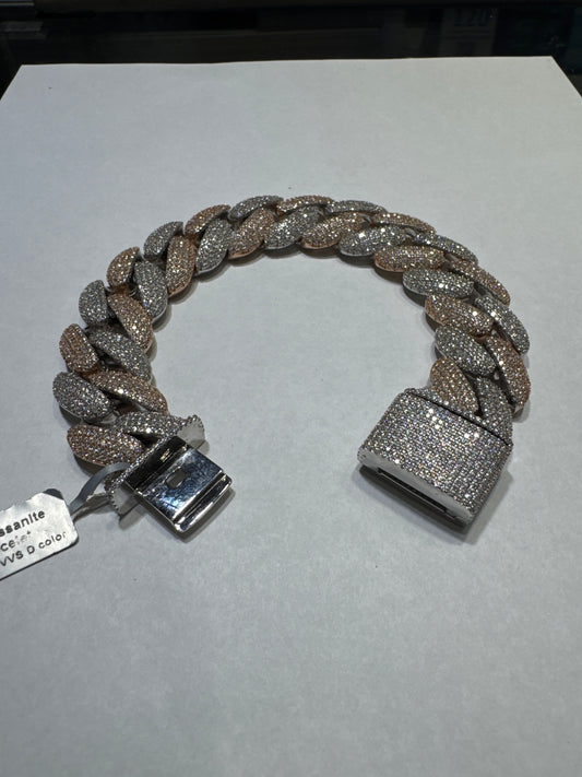 925 Silver Two-Tone Rose Gold VVS Moissanite 20.35ctw 22mm 174.8 Grams "Cuban Link" Bracelet