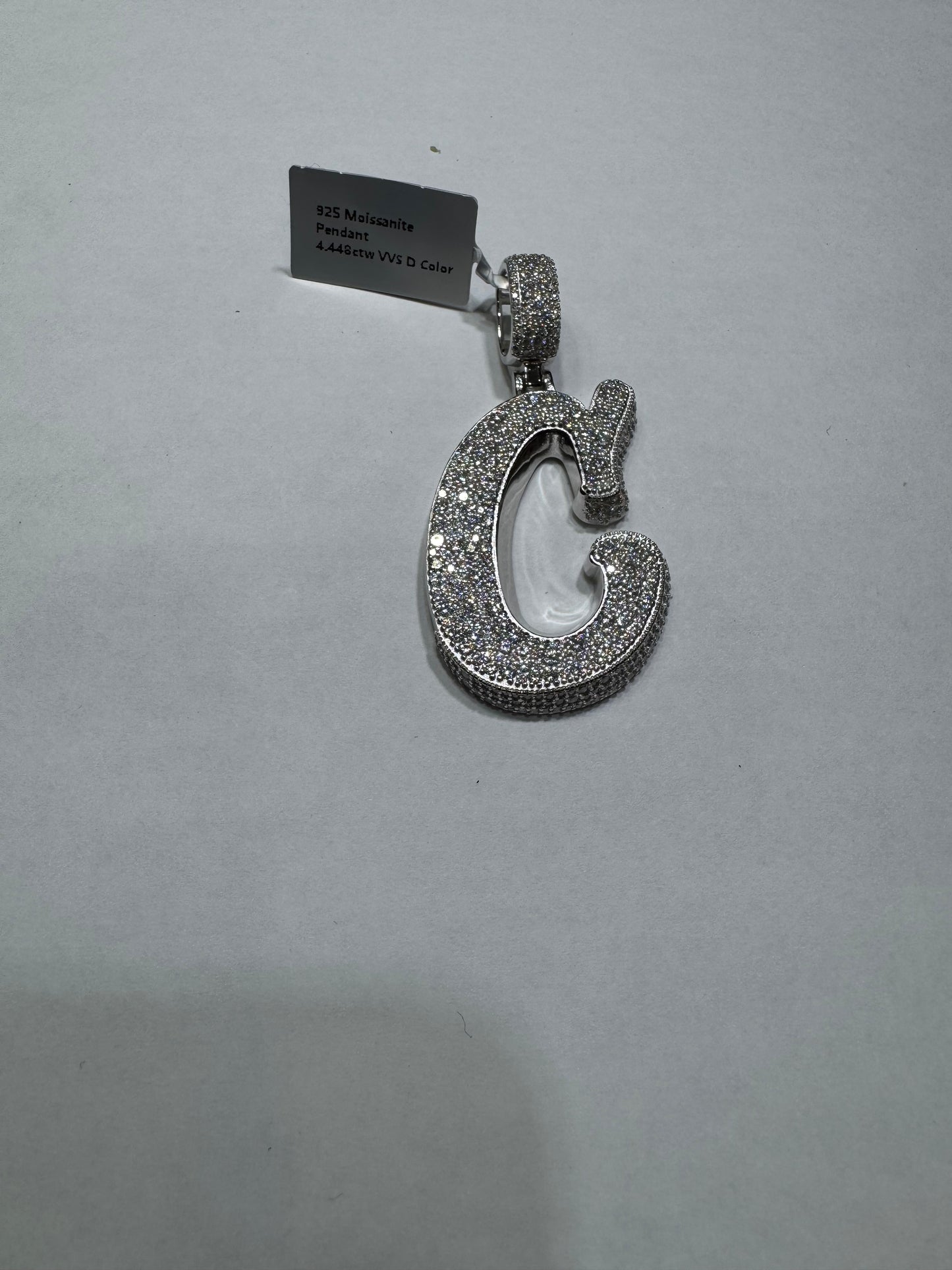 925 silver Hollo Letter "C" Pendant VVS Moissanite 4.48 13.8 grams