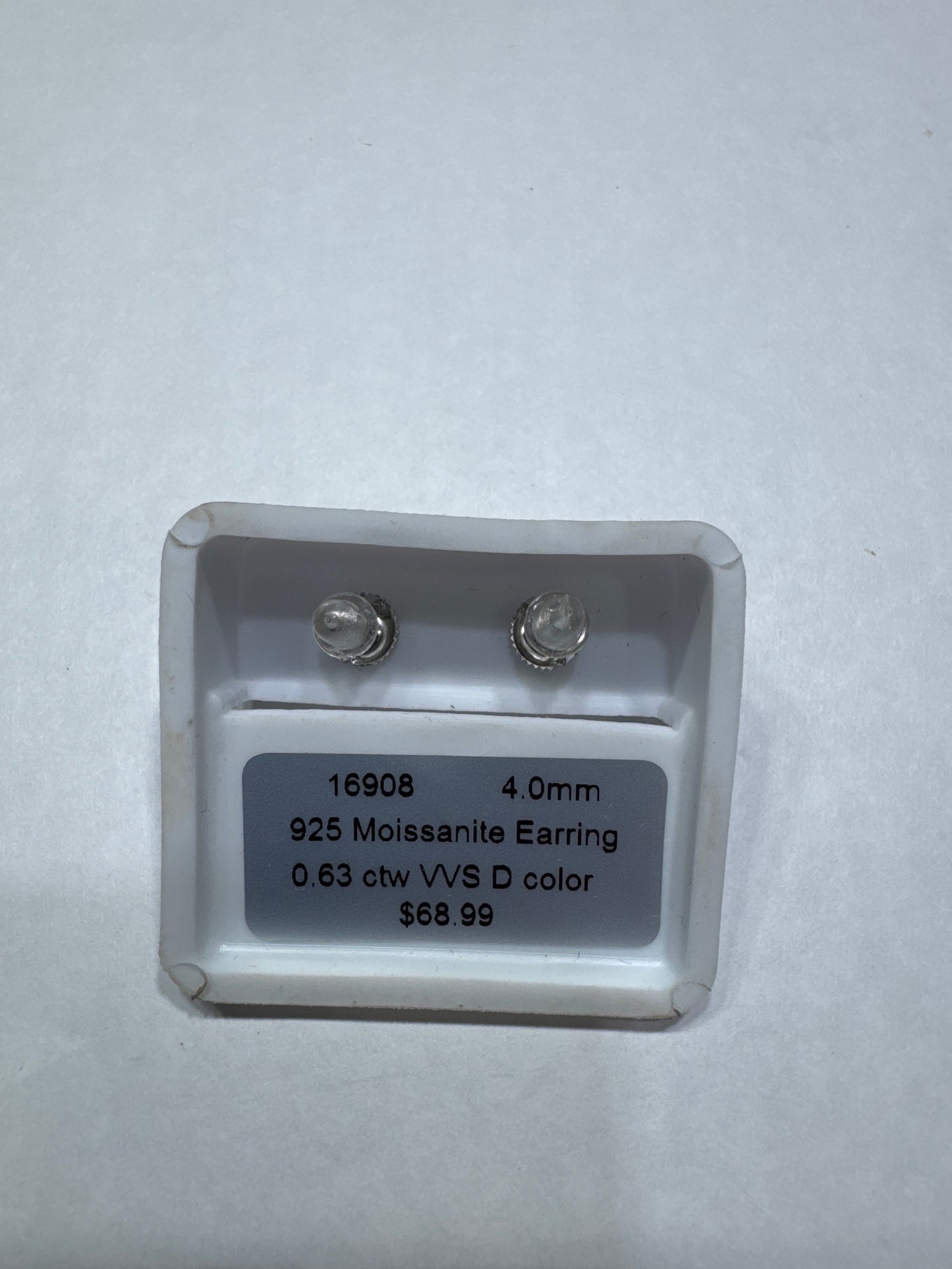Solid 925 silver VVS Moissanite 0.63ctw 5mm Square shaped screw back earrings size small