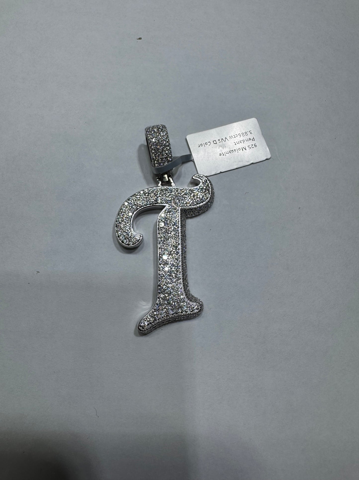 925 Silver Hollo Letter "T" Pendant VVS Moissanite 3.86ctw 13.4 grams
