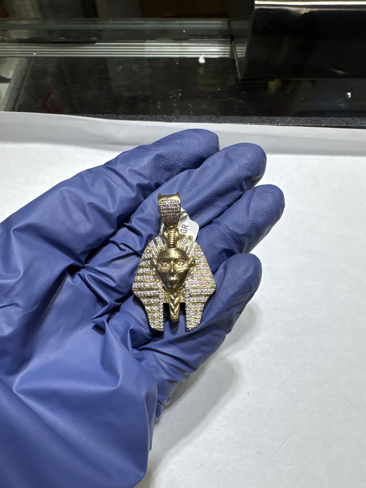10kt gold Natural Diamond 0.35ctw 9 grams "Pharaoh Head" Pendant
