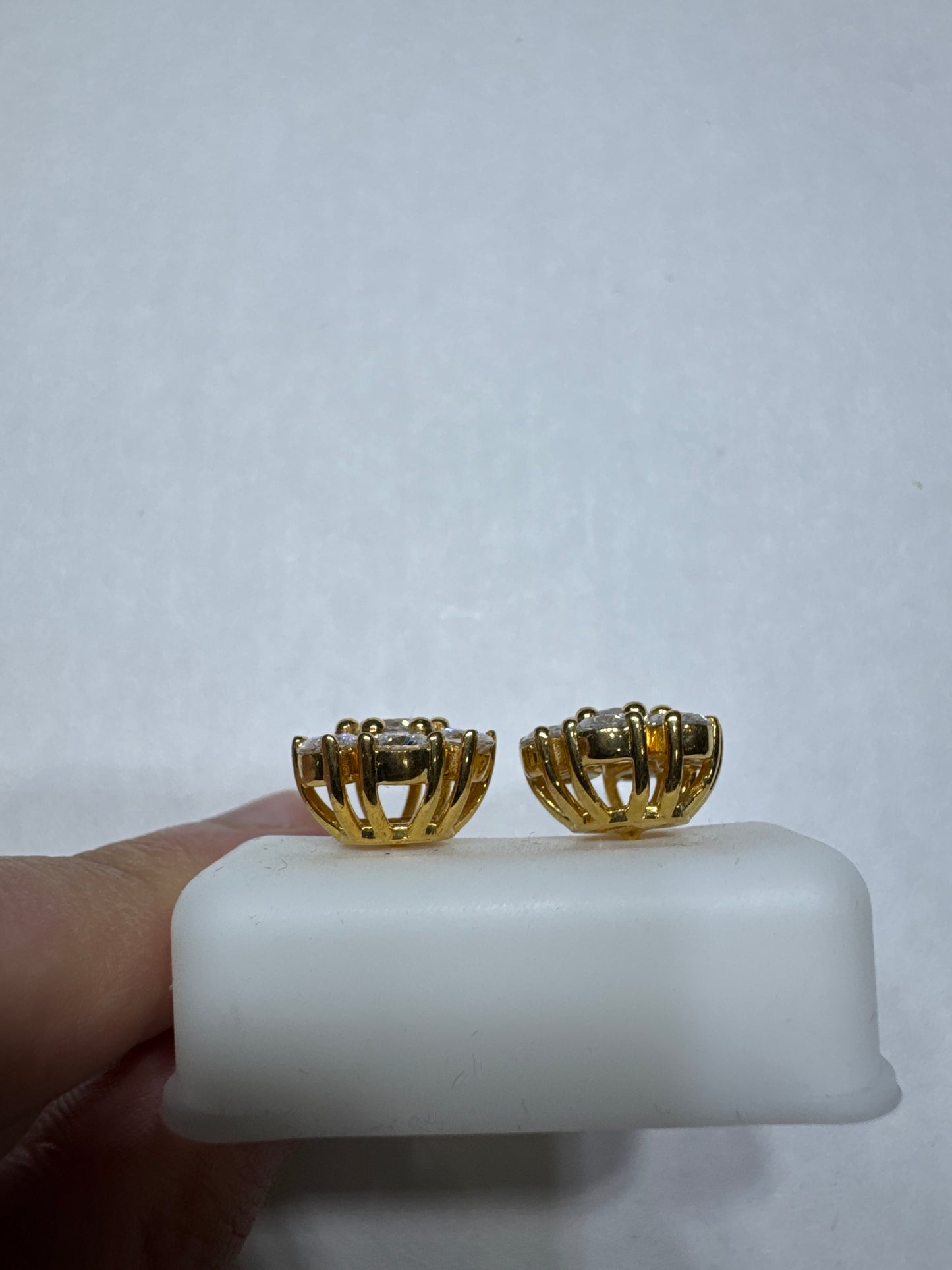 925 Silver Plated Yellow Gold VVS Moissanite 3.01ctw 13mm Flower shaped screw back earrings size large