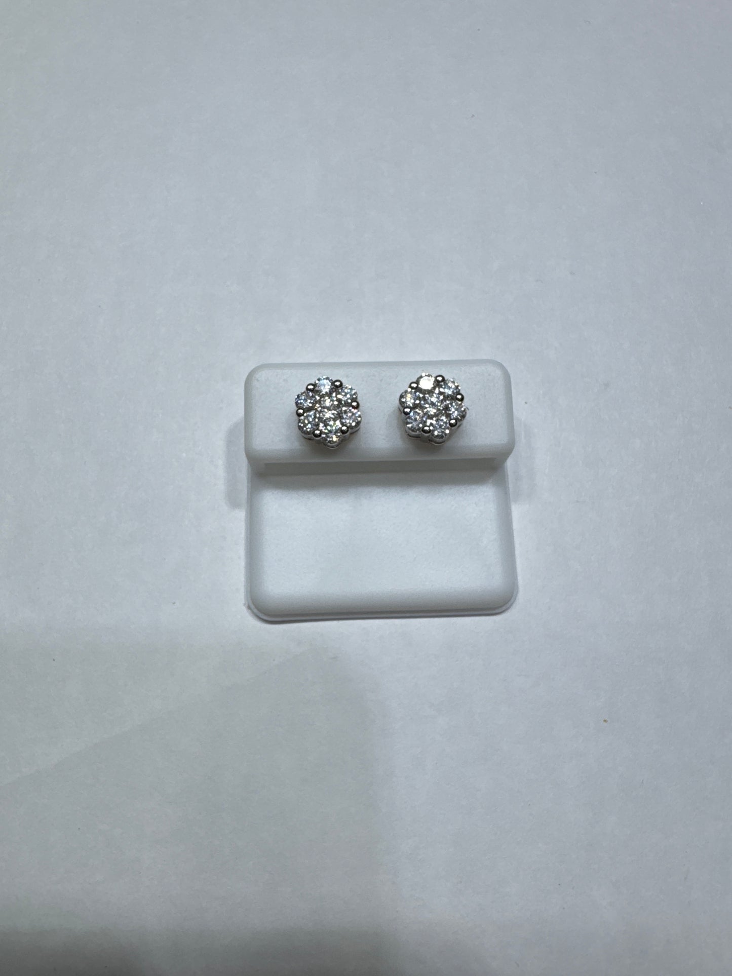 Solid 925 Silver VVS Moissanite 1.64ctw 9mm Flower shaped screw back earrings size medium