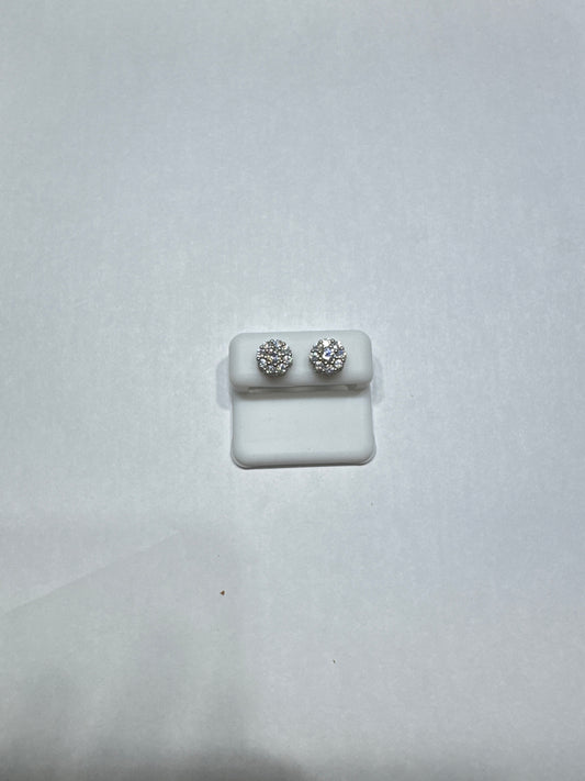 Solid 925 silver VVS Moissanite all around 1.67ctw 10mm Flower shaped screw back earrings size medium
