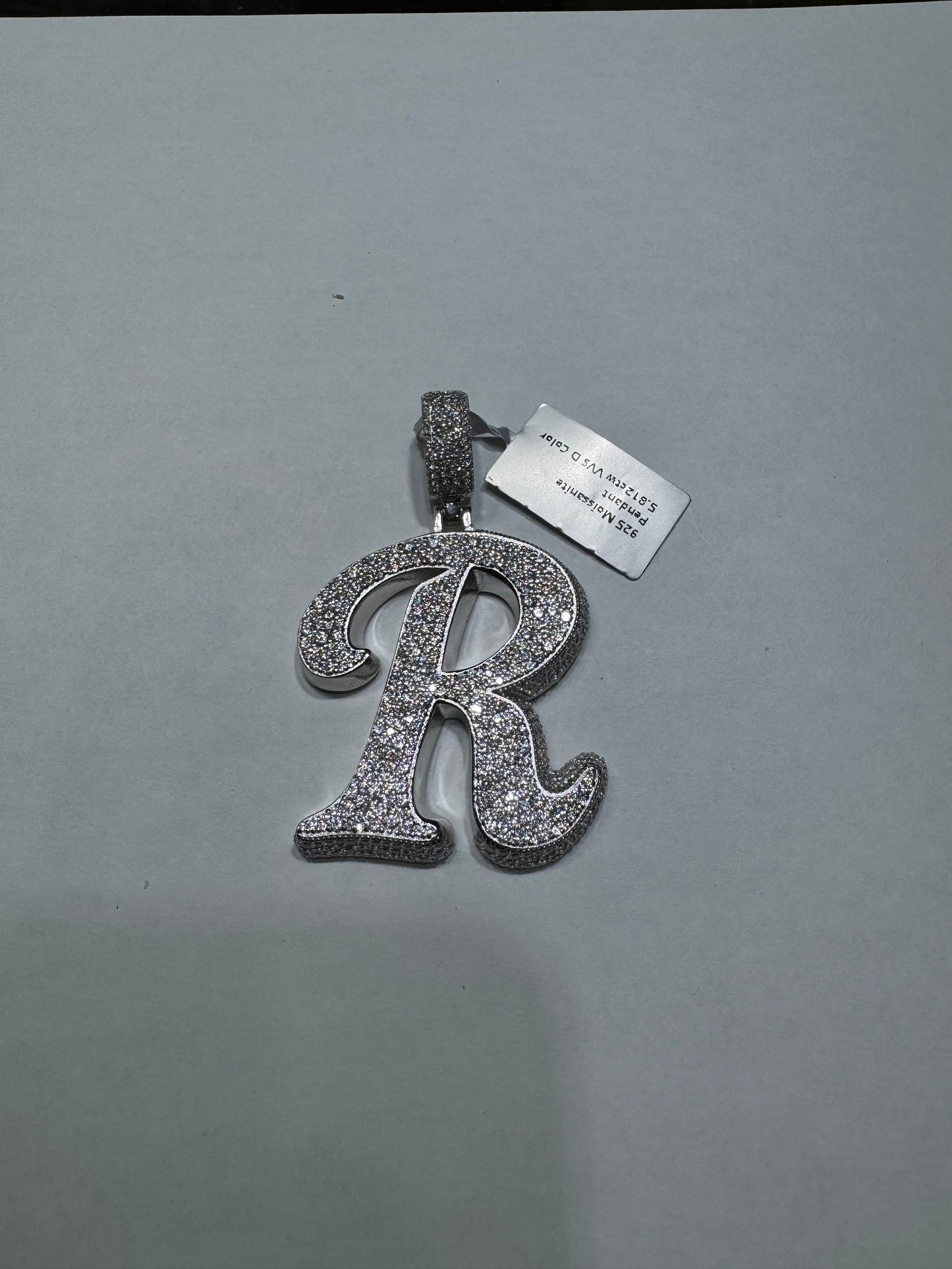 925 silver Hollo Letter "R" Pendant VVS Moissanite 5.18ctw 18.6 grams