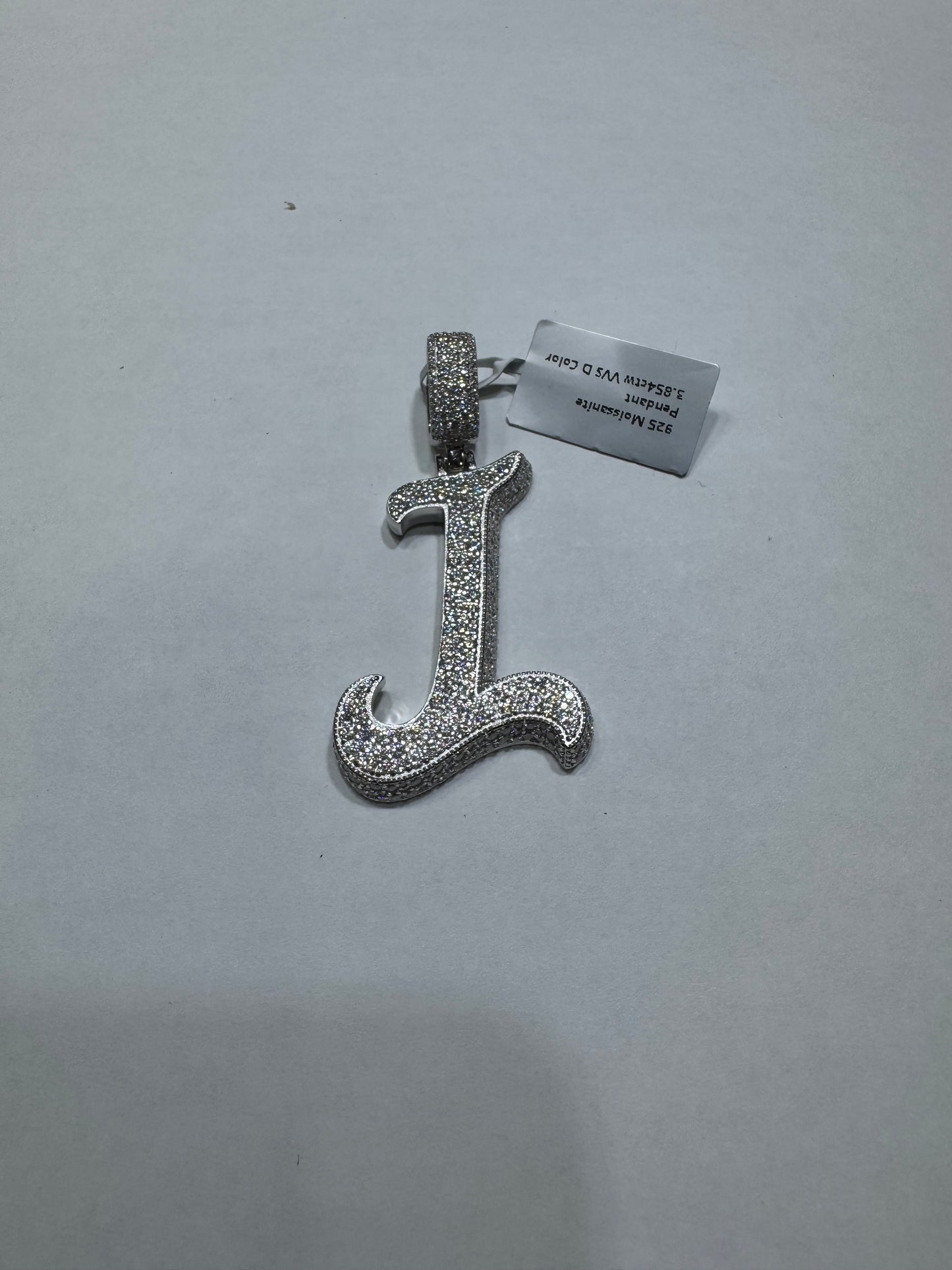 925 silver Hollo Letter "I" Pendant VVS Moissanite 3.85ctw 12.2 grams