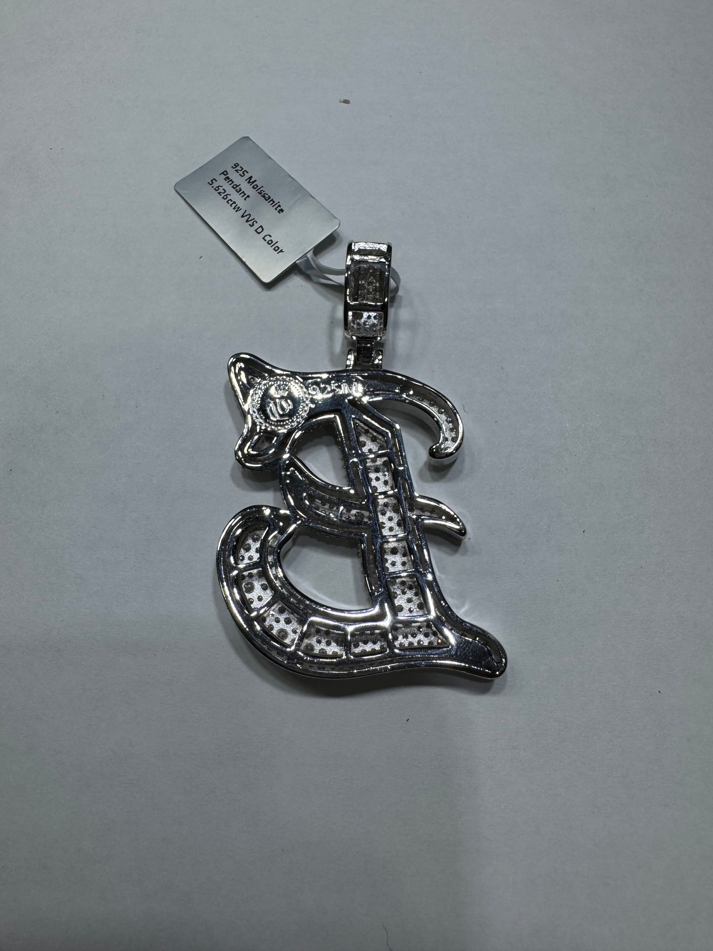 925 silver Hollo Letter "E" Pendant VVS Moissanite 5.26ctw 7.6 grams